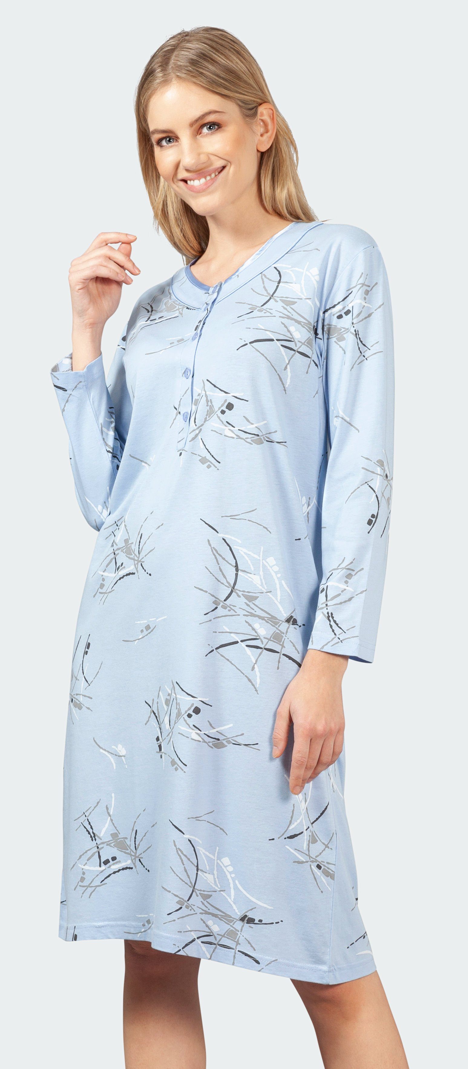 Hajo Nachthemd Damen Nachthemd mit langem Arm (1-tlg) Knopfleiste