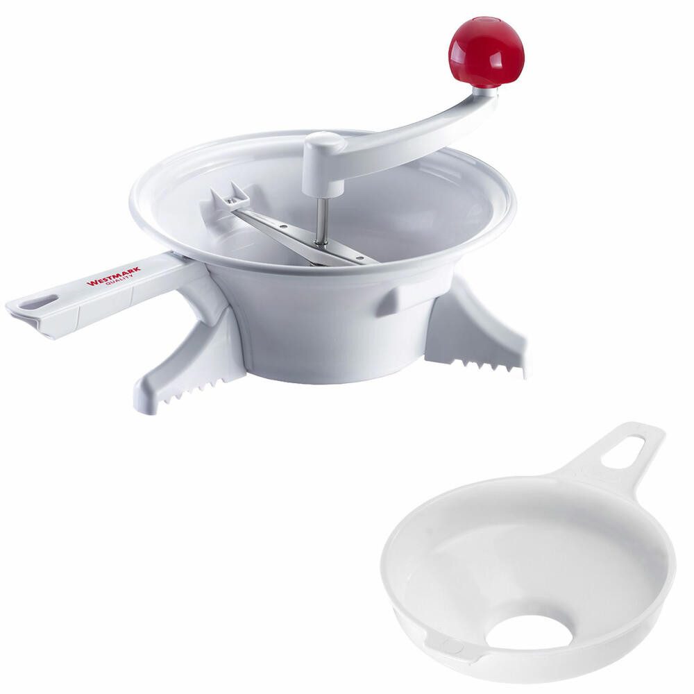 WESTMARK Passiersieb Einkoch-Set, 1 Passiermaschine mit 2 Lochscheiben + 1 Marmeladen-Trich, ABS, Edelstahl, PP