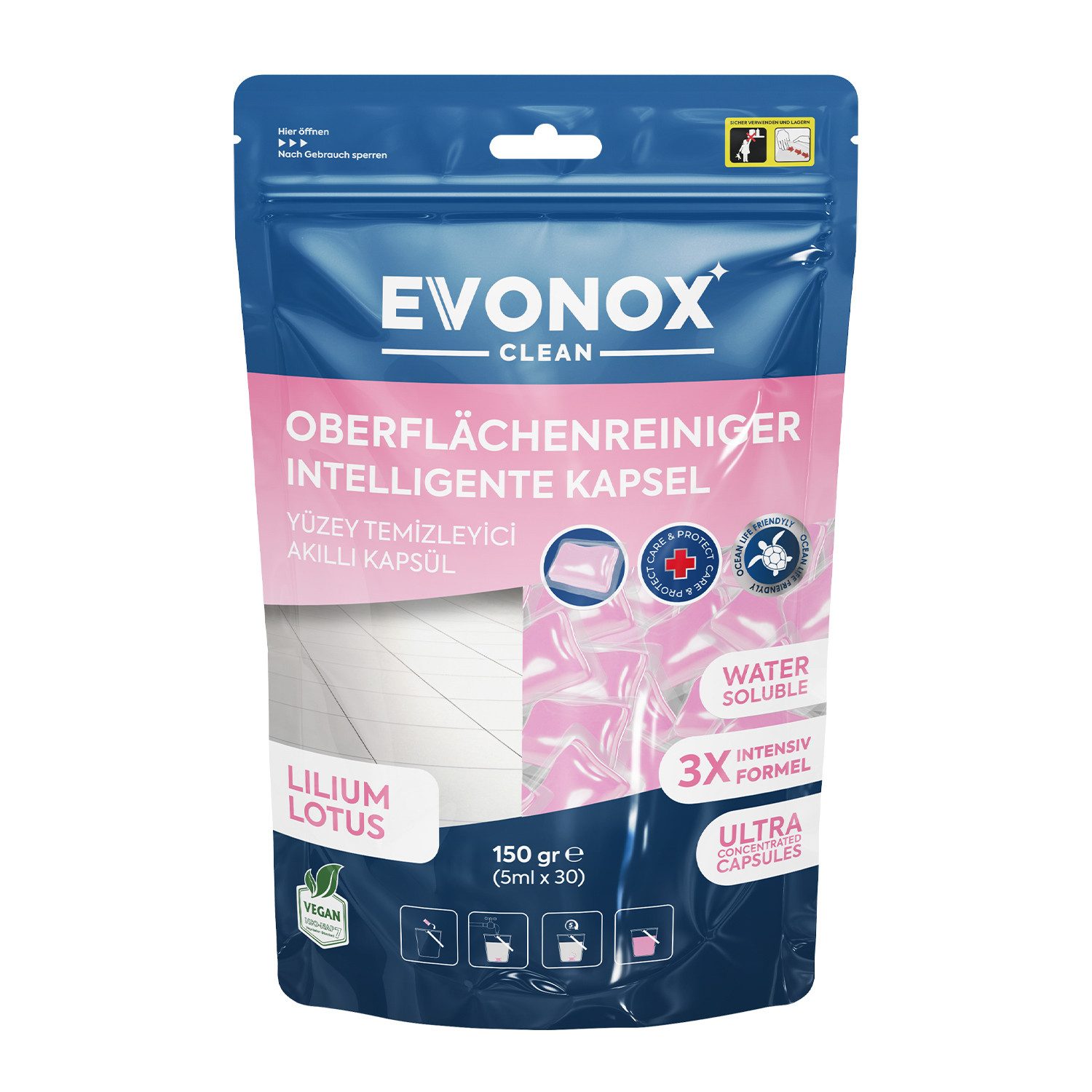 EVONOX Oberflächenreiniger–Für alle Böden Leistungsstarke, praktische Kapseln Fussbodenreiniger (Für alle Oberflächen Vielseitige, perfekte Reinigung, angenehmer Duft)