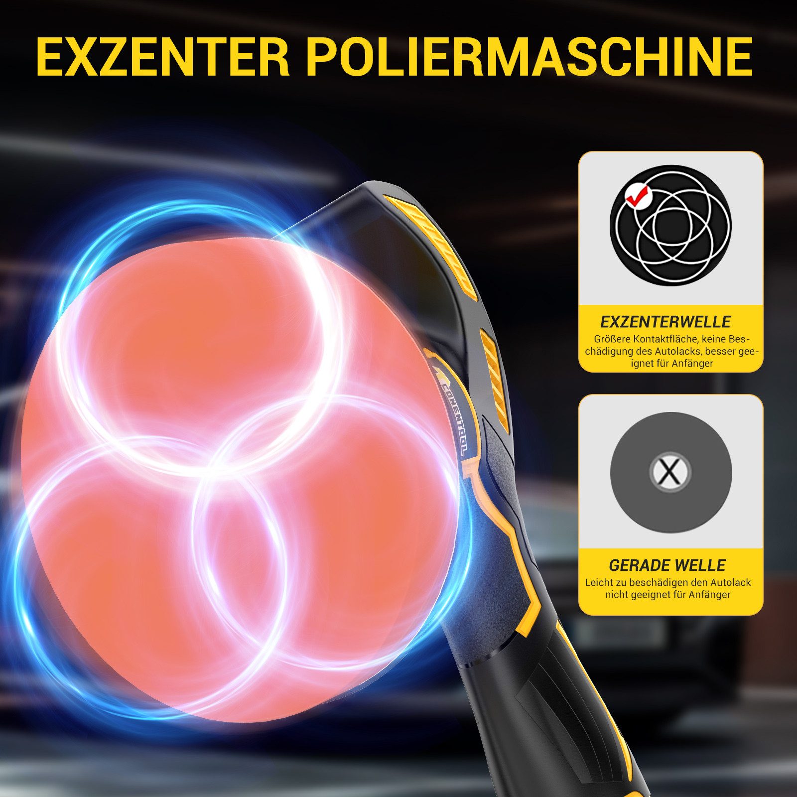 CONENTOOL Cordless Polisher, 6-inch, 8-Speed ​​Settings, 2500 min. RPM, 5000 max. RPM, Multifunctional Cleaning & Polishing Machine for Cars, Furniture & More