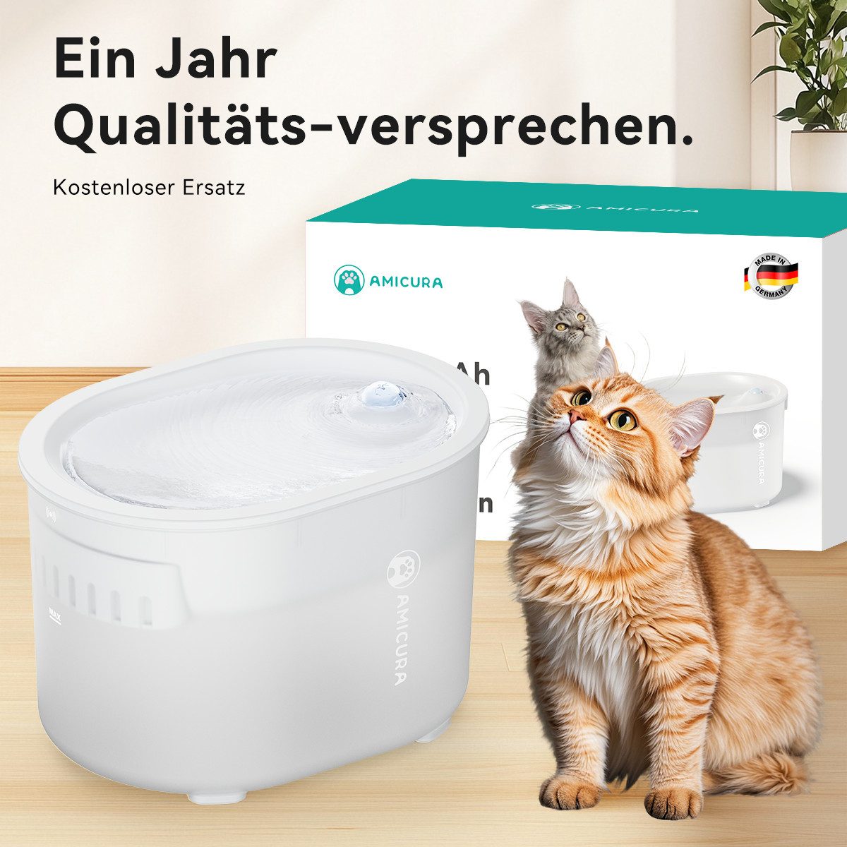 AmiCura Trinkbrunnen 2025 Katzenbrunnen Kabellos mit großer 10000mAh Akku-K günstig online kaufen