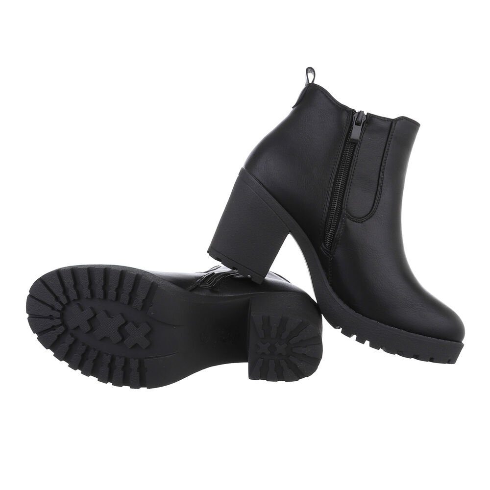 Ital-Design Damen Freizeit High-Heel-Stiefelette Blockabsatz Schwarz in Stiefeletten High-Heel