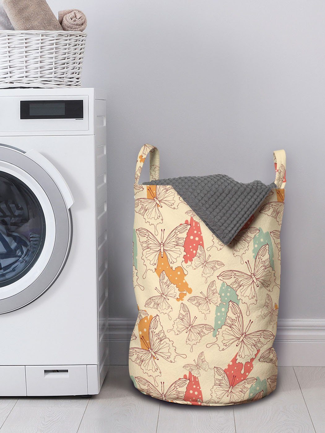 Abakuhaus Wäschesäckchen Wäschekorb mit Griffen Kordelzugverschluss für Waschsalons, Schmetterling Tupfen-Motten-Muster