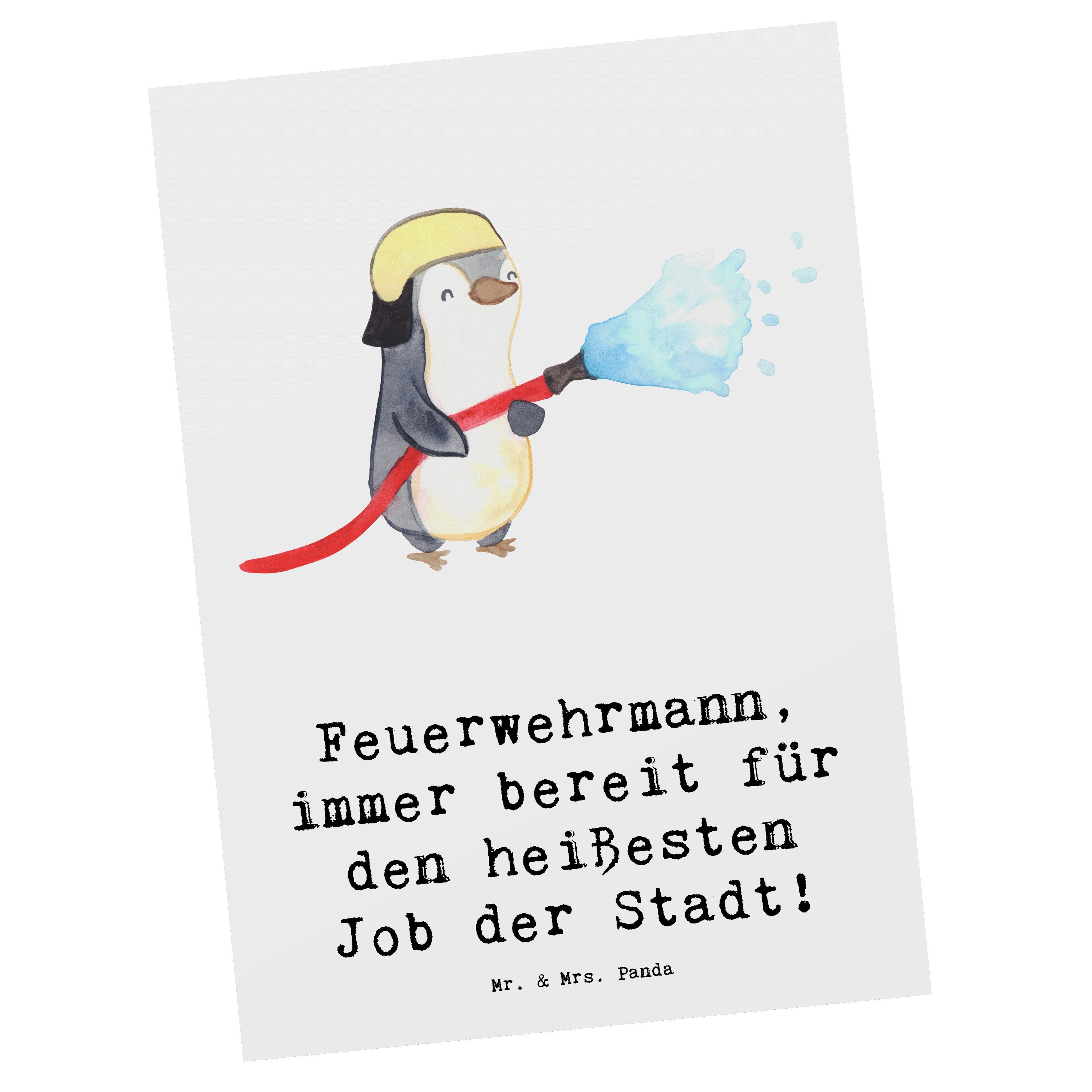 Mr. & Mrs. Panda Postkarte Feuerwehrmann Held, Postkarte, Weiß, Ansichtskarten, Berufsgestaltung, Berufsgestaltung kunstkarte Rettung