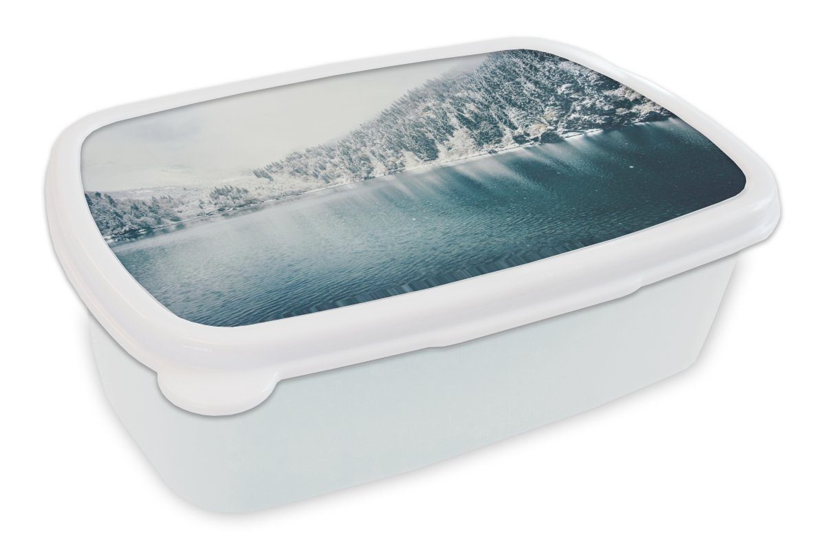 MuchoWow Lunchbox Winter - Wasser - Schnee, Kunststoff, (2-tlg), Brotbox für Kinder und Erwachsene, Brotdose, für Jungs und Mädchen weiß