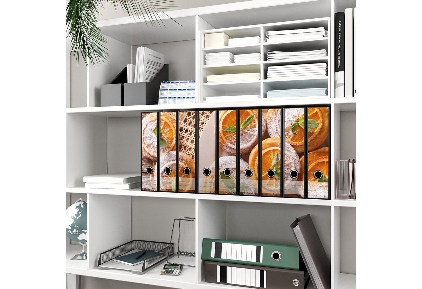 Thumbnail - Wallario Etiketten Frische Biskuits mit Orangenscheiben, Ordnerrücken-Sticker in verschiedenen Ausführungen