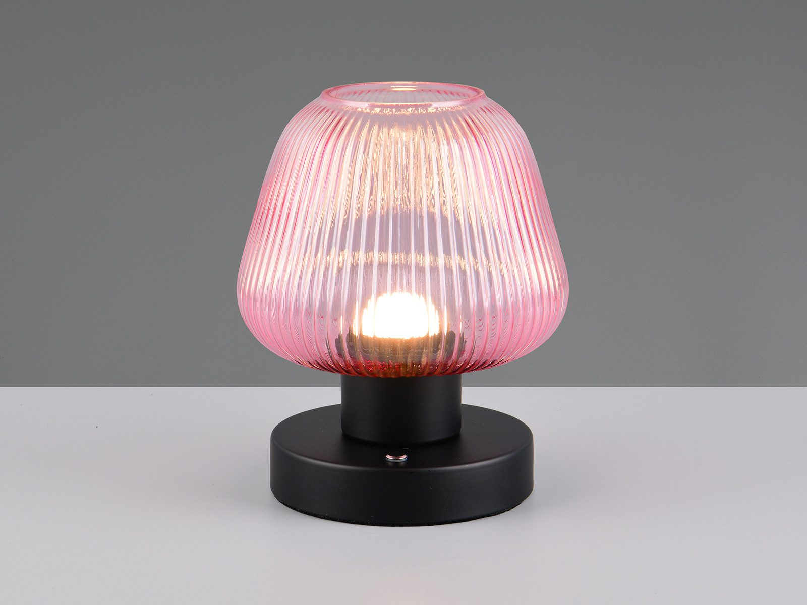 meineWunschleuchte LED Tischleuchte, Dimmfunktion, LED fest integriert, Warmweiß, kleine kabel-lose Akku Lampe ohne Strom mit Glas Lampenschirm H: 18cm