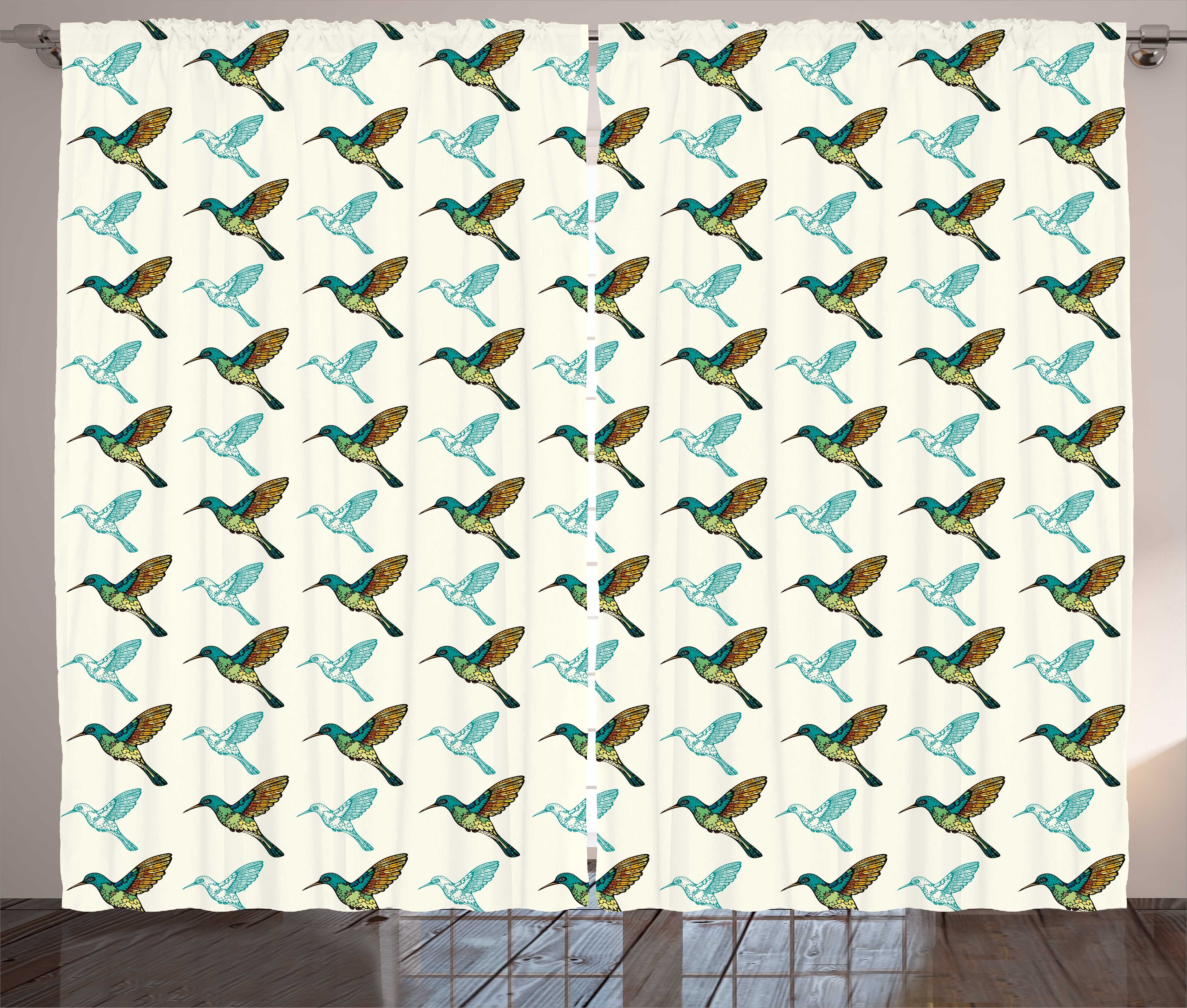 Kräuselband Gardine Vorhang Vogel Schlafzimmer Kolibris Abakuhaus, Schlaufen mit und Bunte Haken,