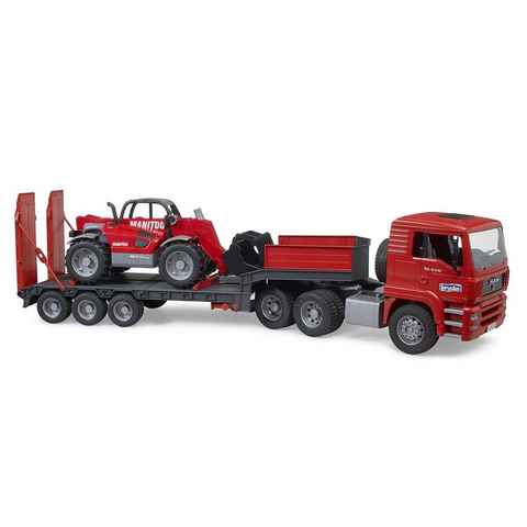 Bruder® Spielzeug-LKW 02774 MAN TGA, (Tieflader mit Manitou Teleskoplader, 2-tlg), Baufahrzeug, Baustellenfahrzeug, für kinder ab 3 Jahren, Rot
