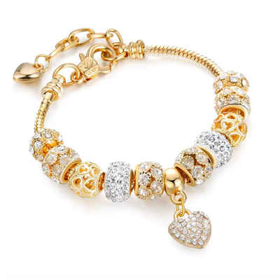 Tidy Charm-Armband Kristall-Herz-Charm-Armband, Bettelarmband Anhänger in Gold und Silber, Geburtstag Muttertag Valentinstag