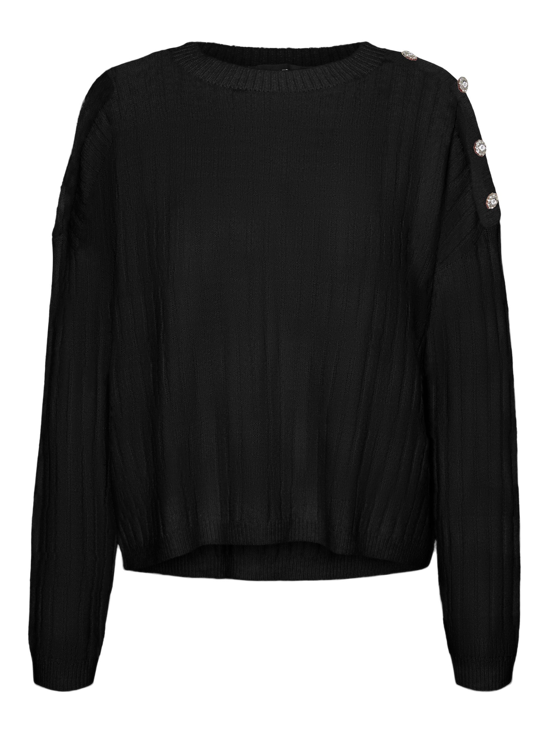 Vero Moda Rundhalspullover VMELYA LS O-NECK BUTTON PULLOVER GA BOO