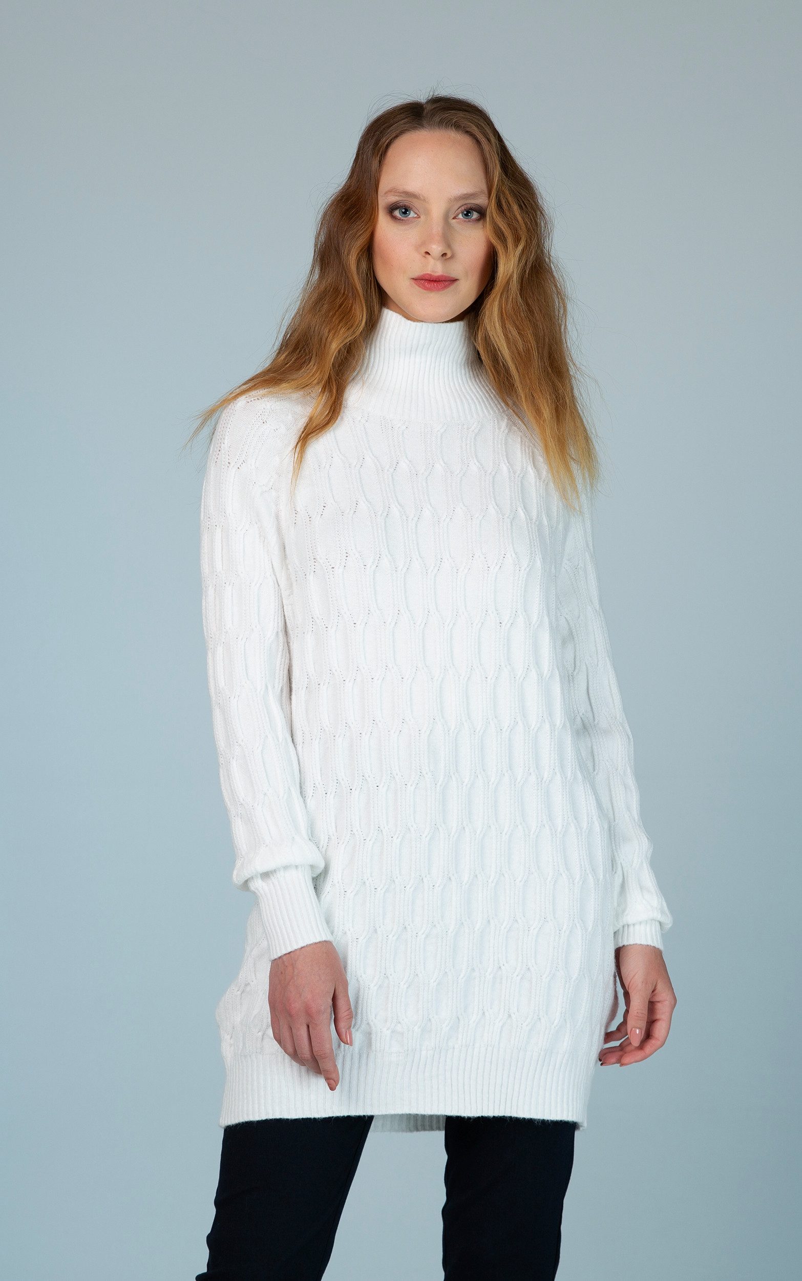 Strickkleid Langer Pullover mit Zopfmuster