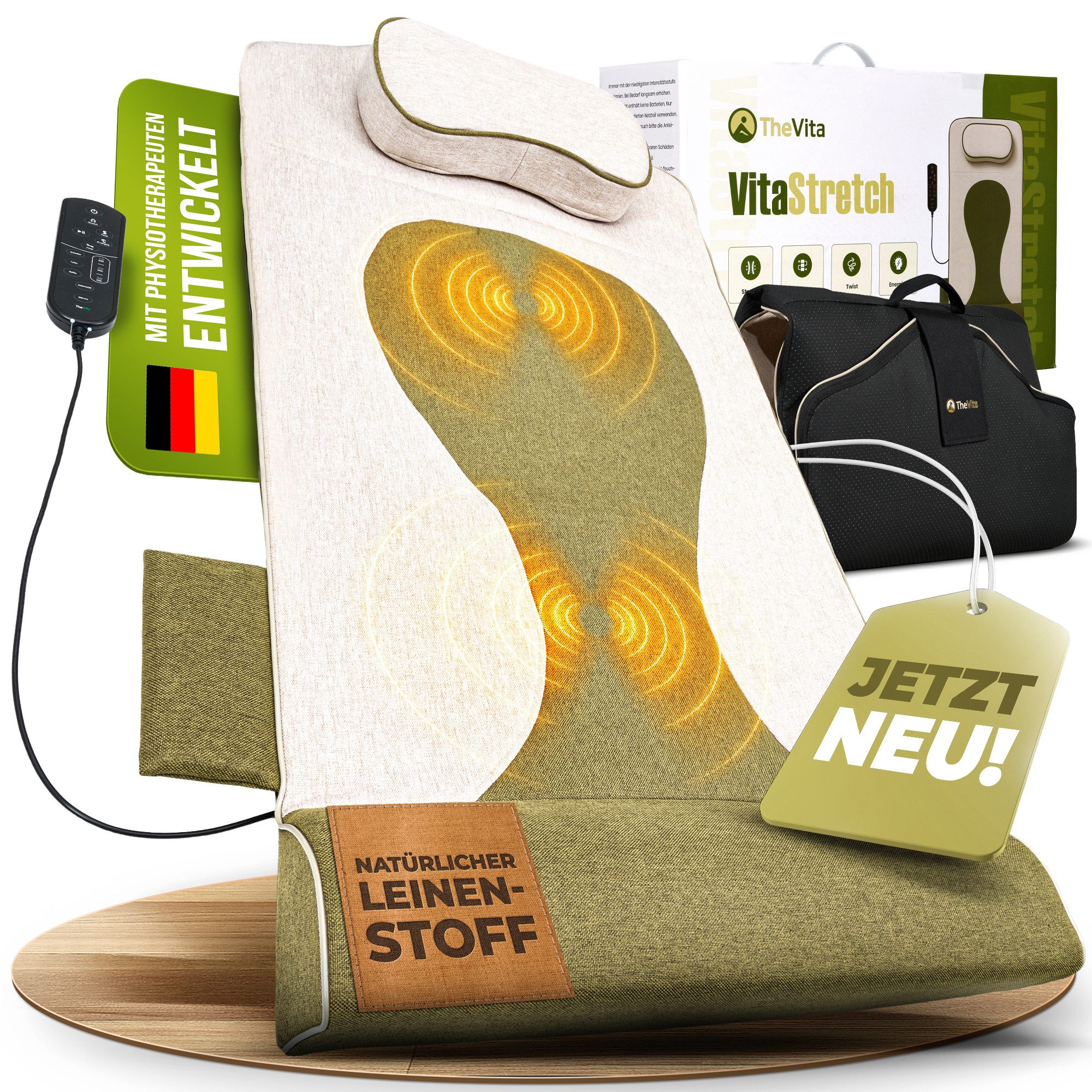 TheVita Massagematte VitaStretch, Leinenmaterial, 4 Programme für Rücken, Schulter, Hüfte, Wärmefunktion