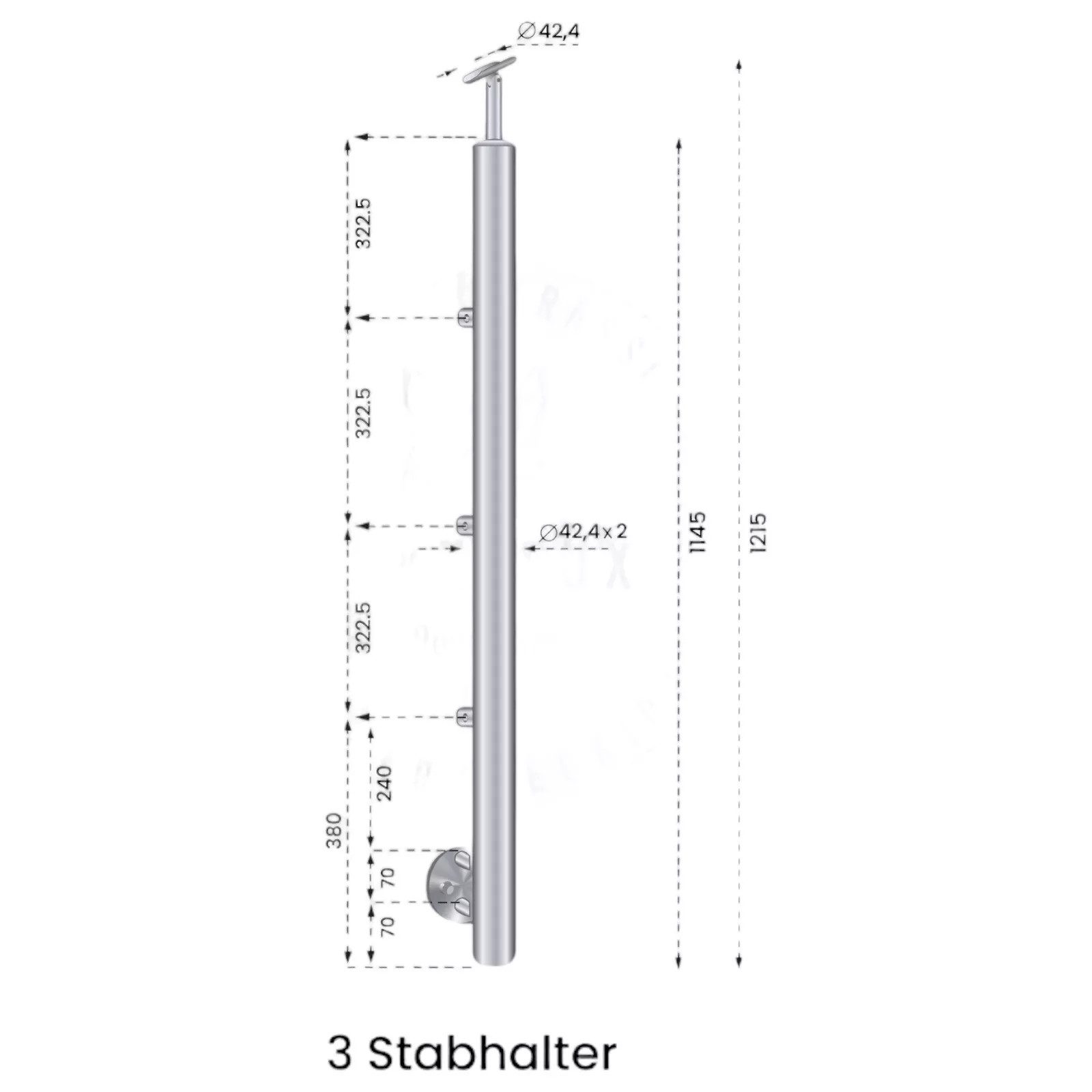 StahlFux Endpfosten Edelstahlpfosten Geländerpfosten V2A, (Spar-Set, 1-St., seitliche Montage), korrosionsbeständig, wetterfest und pflegeleicht