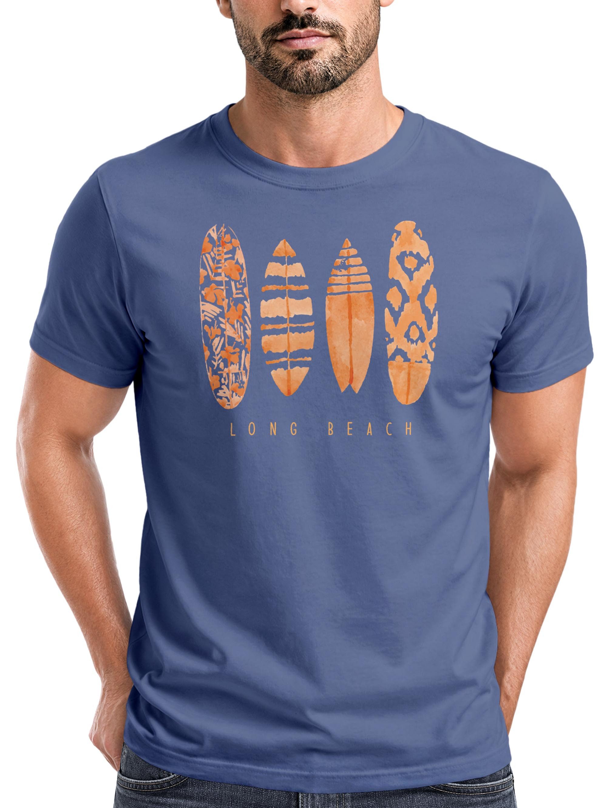 Neverless Print-Shirt Herren T-Shirt Surfing Fashion Aufdruck Long Beach Surfboard Sommer mit Print