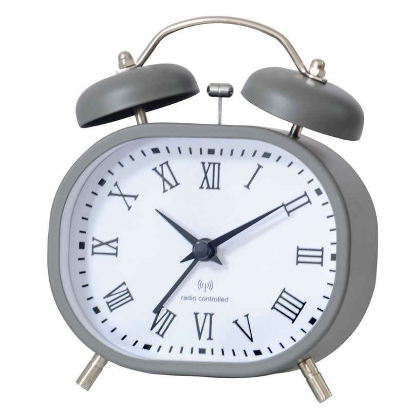 Miraval Радио-будильник часы Design Funk-Wecker in Retro-Grau mit Hintergrundbeleuchtung Snooze lautlosem Uhrwerk Metallgehäuse