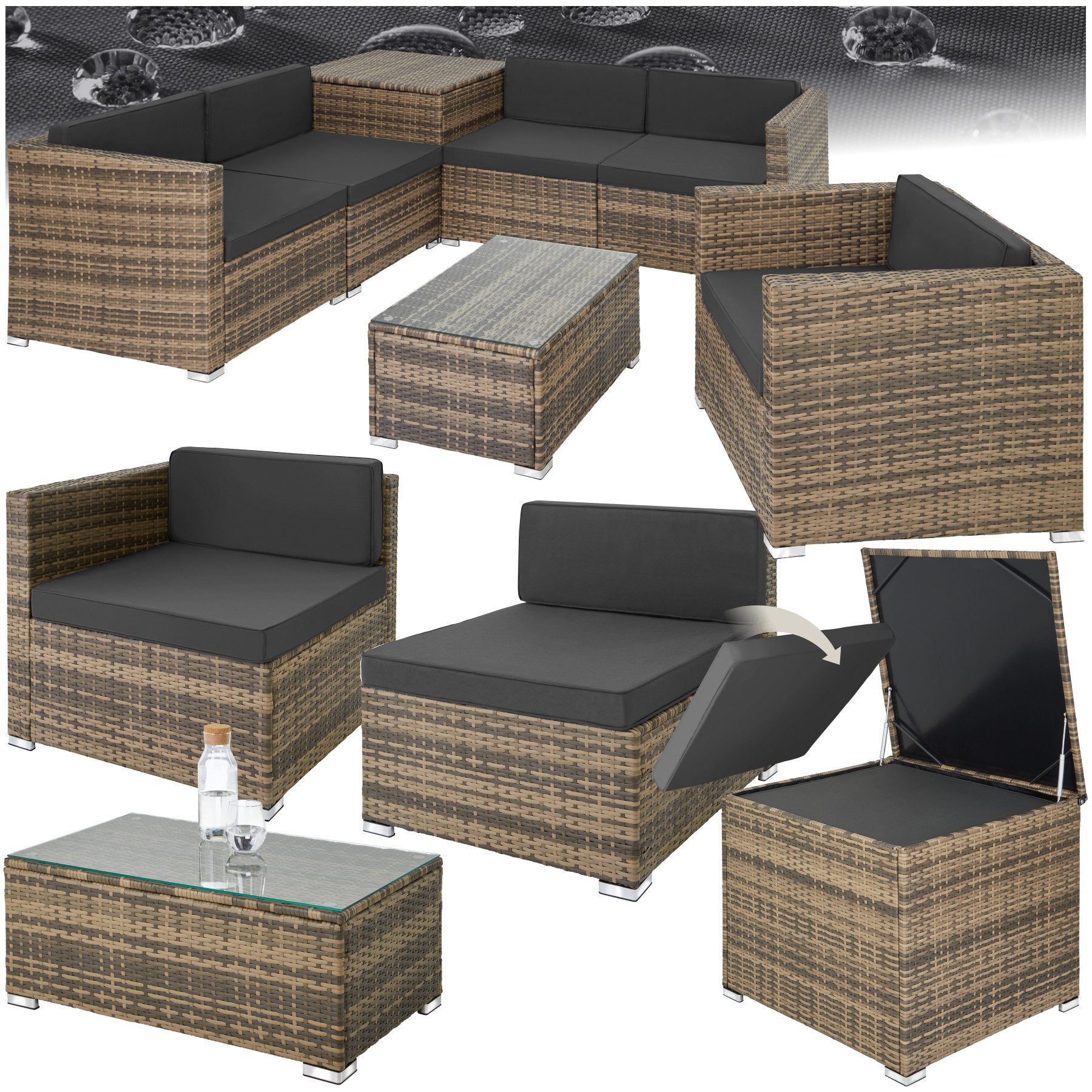 tectake Loungeset Rattan Lounge, (Set., 7-tlg), günstig online kaufen