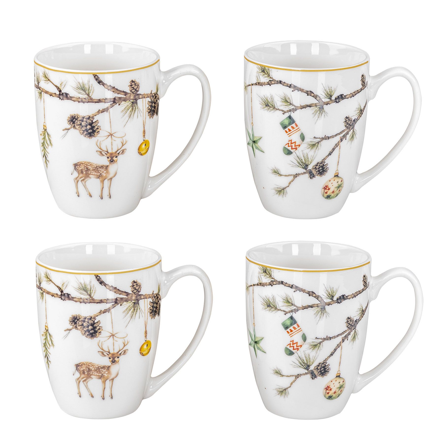 Levandeo® Tasse Weihnachtstassen 4er Set Becher Porzellan 350ml Weihnachten Kaffee Tee, 4-tlg., Porzellan