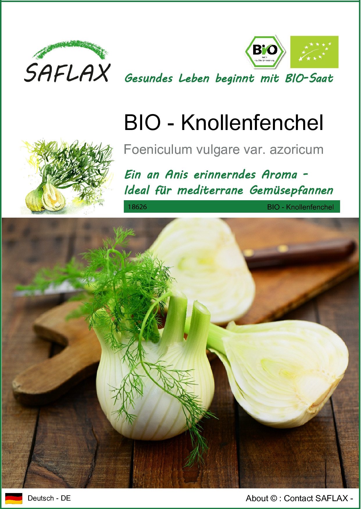 Gemüsesamen SAFLAX - Samen - BIO - Knollenfenchel