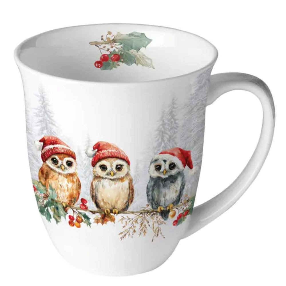 Ambiente Luxury Paper Products Becher Wald, Blumen, Pflanzen,Tieren -Winter, Herbst, Porzellan Tasse, 1-tlg., Porzellan Tasse Eule - Ambiente zeigt ein niedliches Eule, Zweig, Baumast, Ast, Vogel Motiv - sorgt für eine gemütliche winterliche Stimmung. Ideal für Kaffee, Tee, Kakao oder andere Heißgetränke und ist auch eine schöne Geschenkidee für die Weihnachts- und Winterzeit., Weihnachtstasse, Geschenkidee, Weihnachten, Advent, Winterzeit