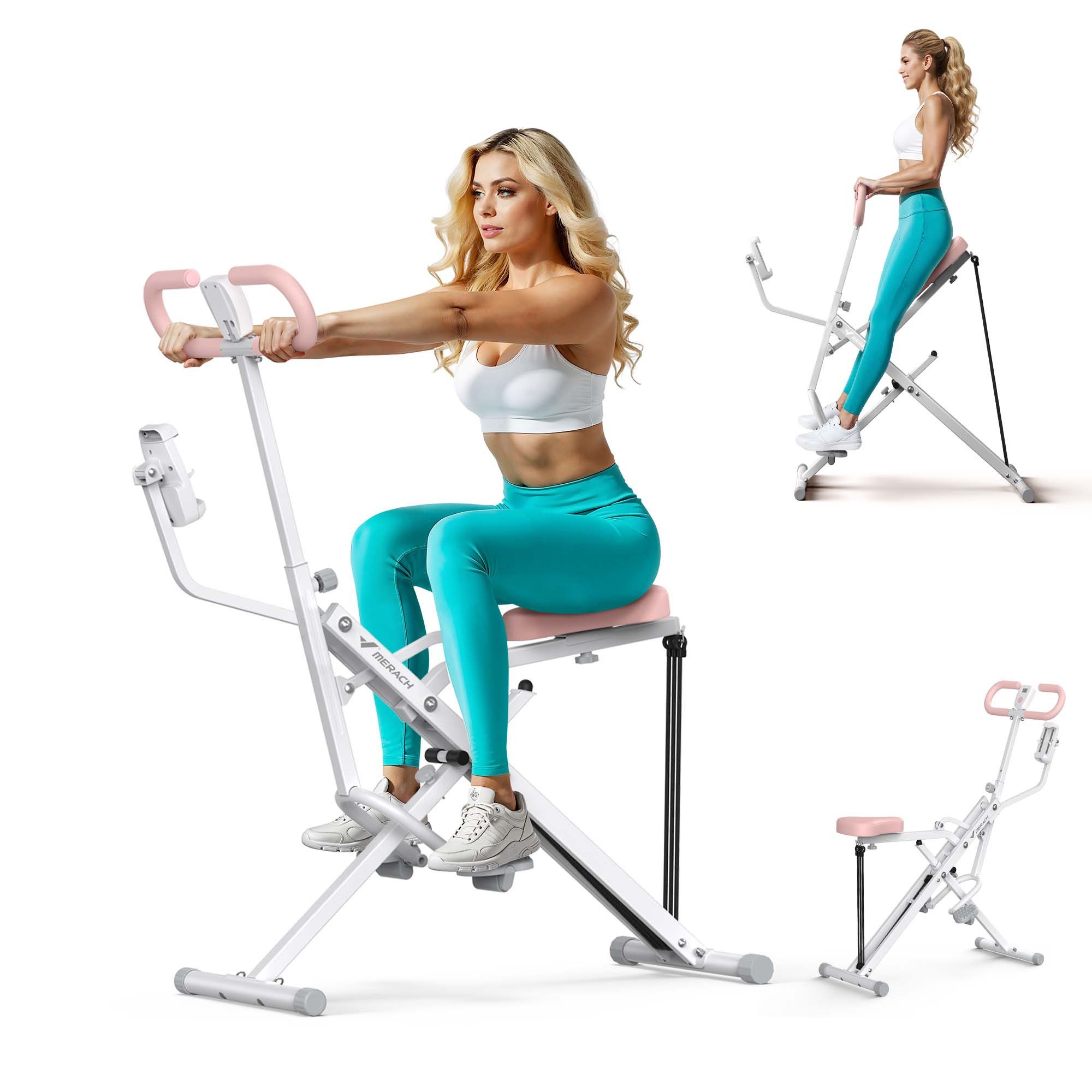 MERACH Bauchtrainer Bauchmuskeltrainer, Rückentrainer mit Tablet-Halter (3 einstellbare Widerstandsbänder, bis 158 kg Heimtrainer, klappbar, 1-St., Platzsparend, verstellbarem Sitz, Armlehne und Lenker, LCD-Monitor), Kniebeugentrainer für Zuhause, Ganzkör