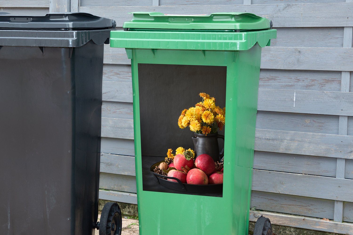 - Wandsticker (1 MuchoWow Abfalbehälter Container, Mülltonne, Sticker, St), Blumen - Mülleimer-aufkleber, Zimt Apfel