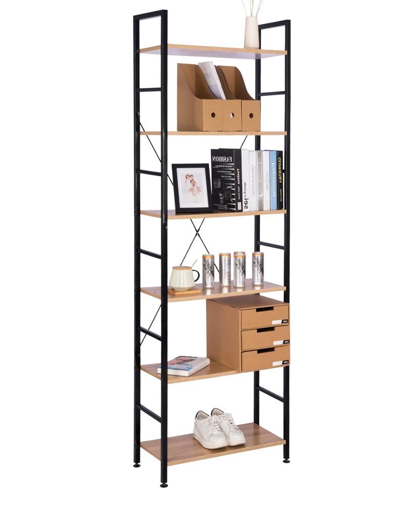 Woltu Standregal, 1-tlg., Hochregal Bücherregal Holz mit 6 Ablagen, Lagerregal 60x180x28 cm