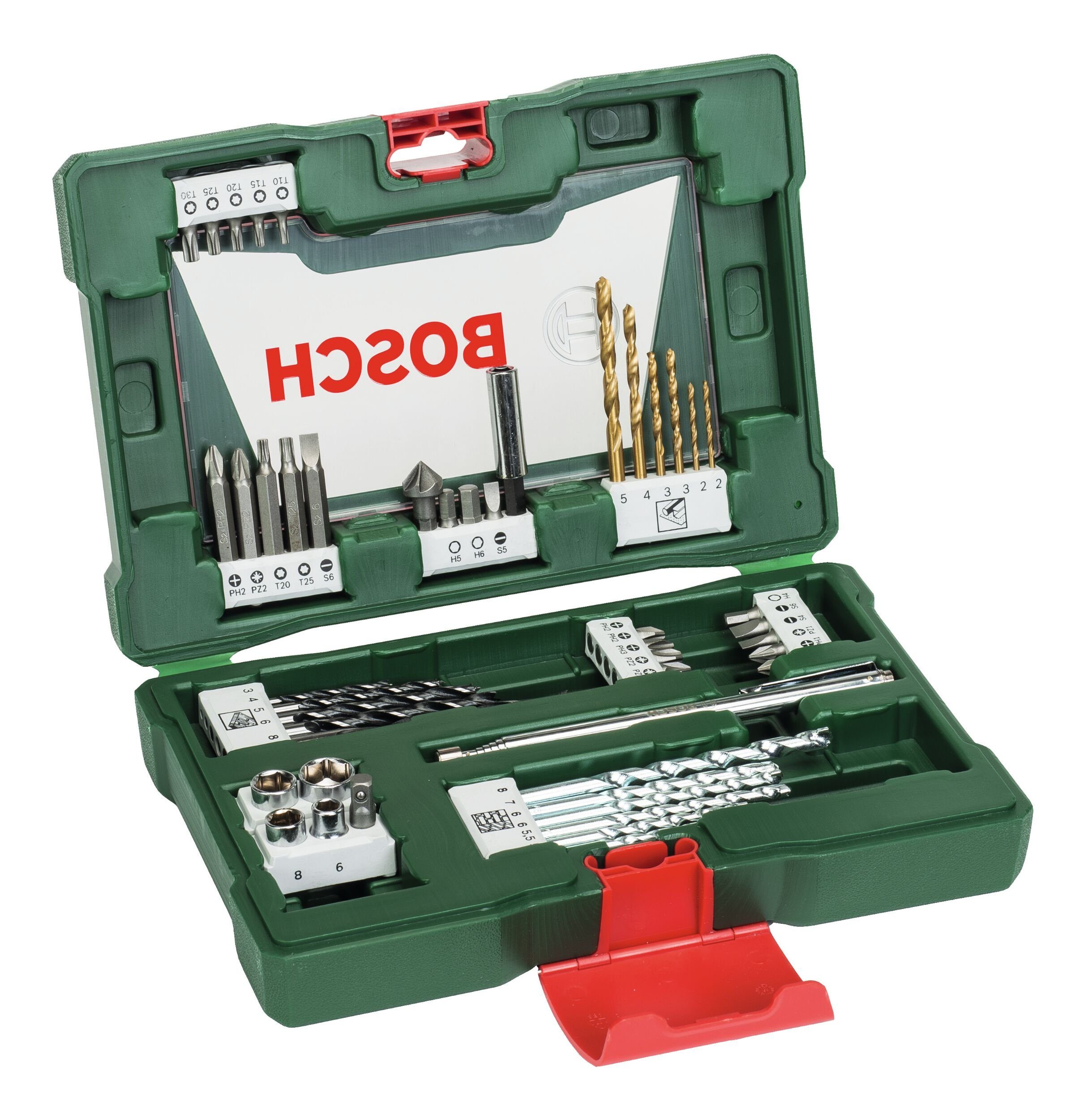 BOSCH Werkzeugset Promoline, (48 Teile), V-Line TiN-Bohrer- und Bit-Set mit Magnetstab, 48-teilig
