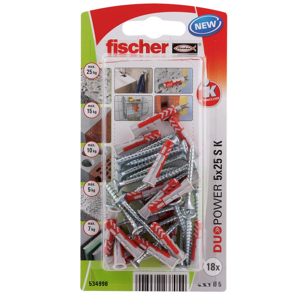 Thumbnail - Fischer Dübel-Set Fischer 534996 DuoPower 5 x 25 S K NV Dübelset 25 mm 5 mm 1 Set