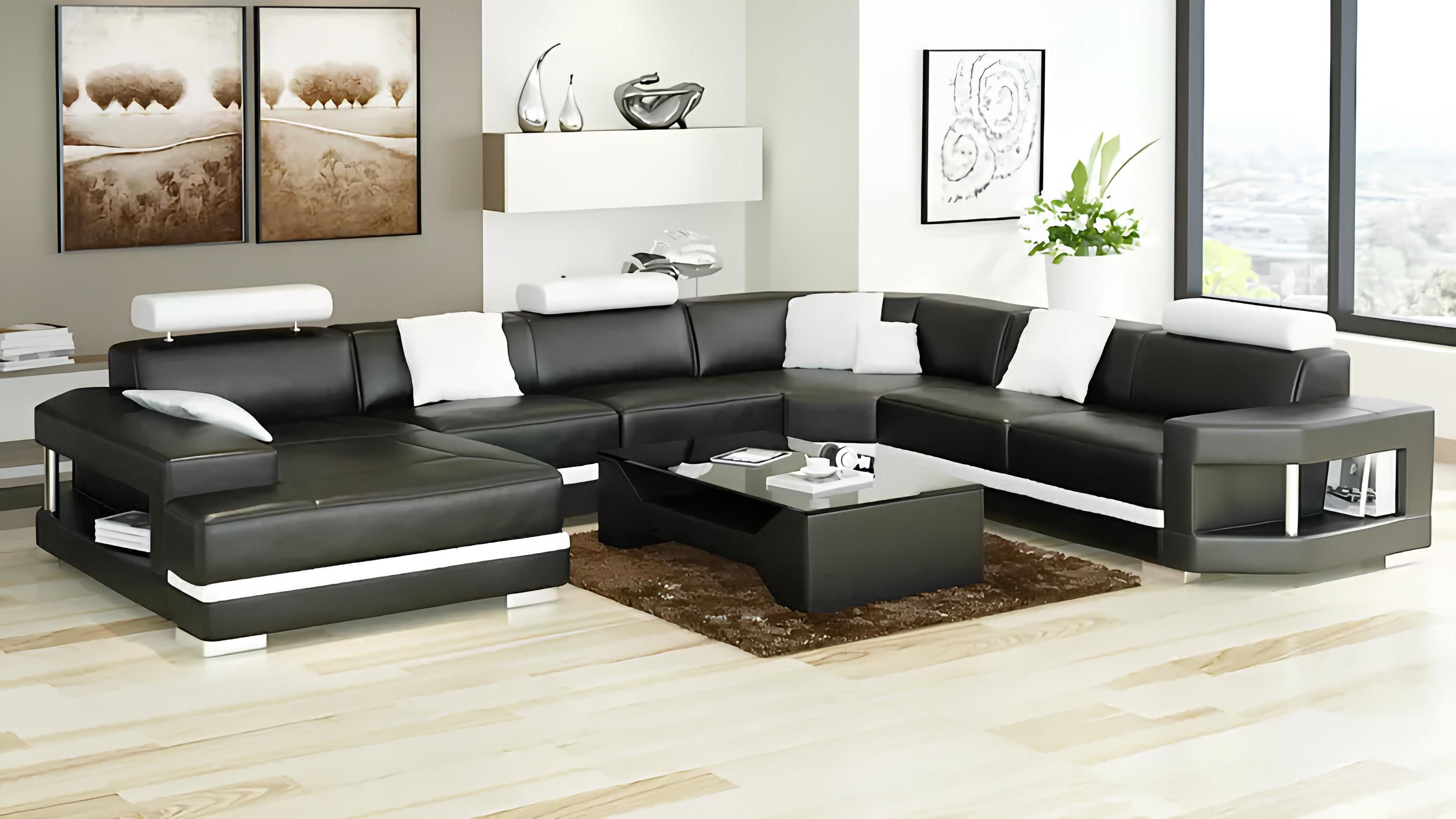 Xlmoebel Wohnlandschaft Elegantes Ecksofa mit Lederpolsterung in U-Form, Hergestellt in Europa