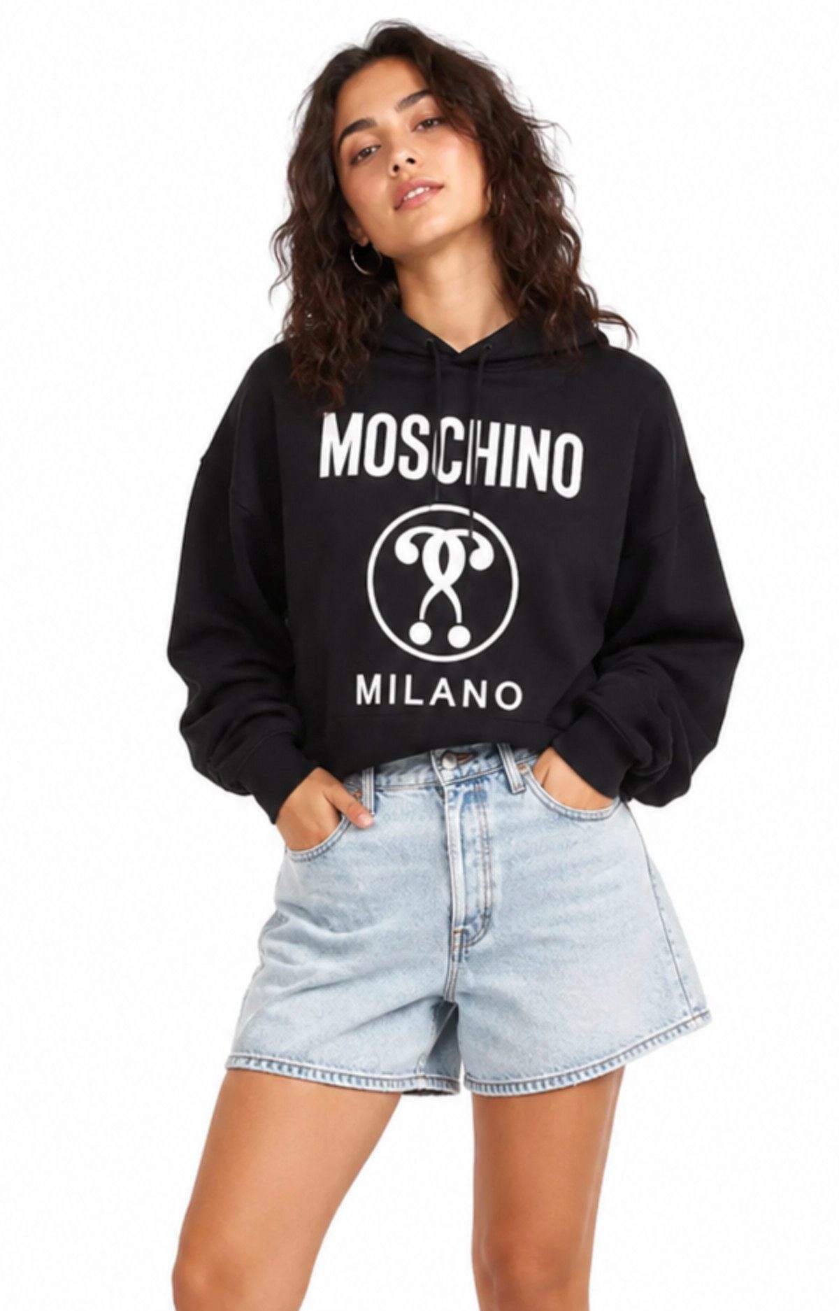 Moschino Hoodie Couture! Milano Kapuzen Sweatshirt Logo Print Pullover Sweater Kapuze mit Kordelzug und Kängurutasche