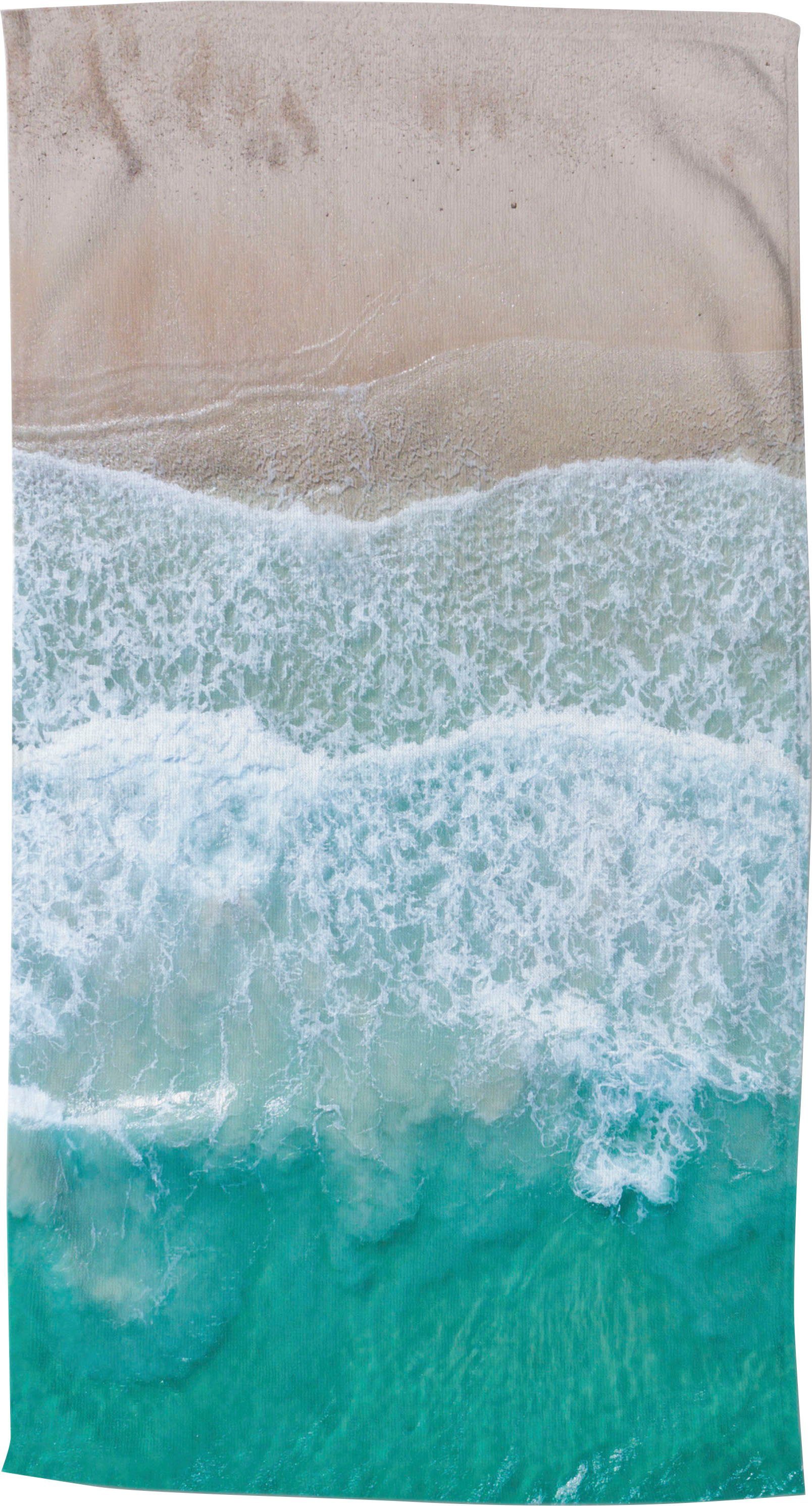 good morning Strandtuch Holiday, Microfaser (1-St), Strand Motiv, mit weißer Rückseite multi-türkis-sand