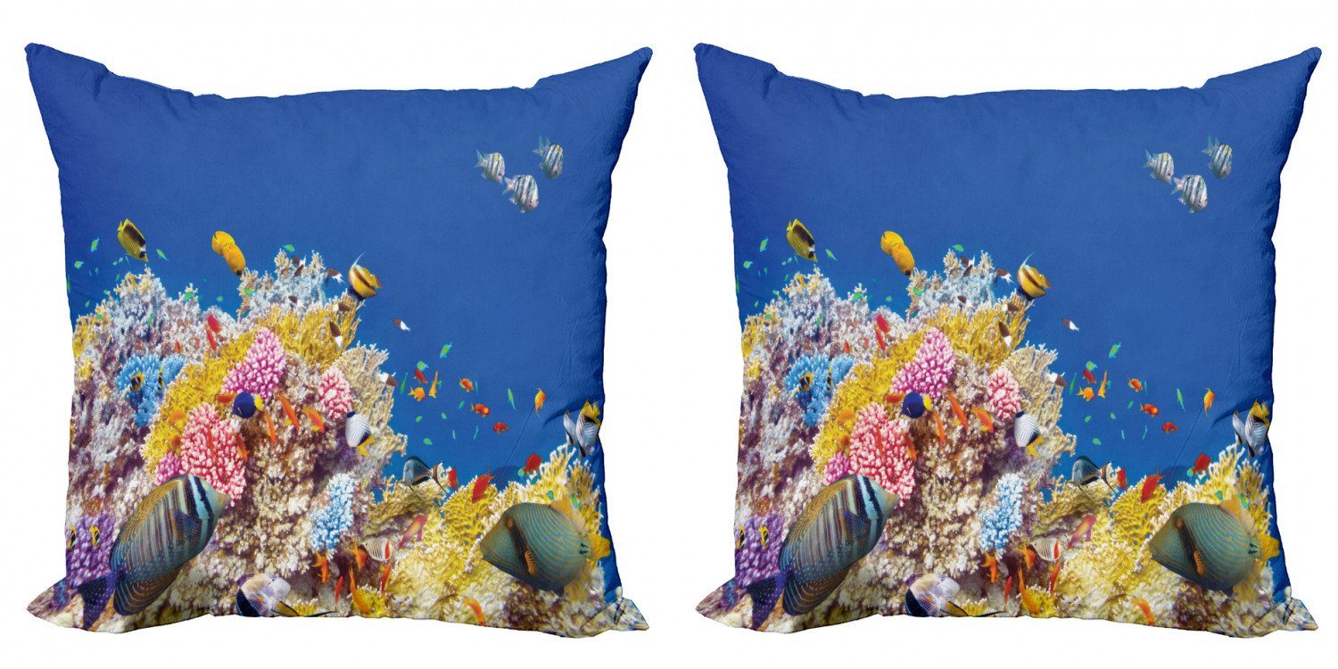 Doppelseitiger Korallen (2 Unterwasser- Tropische Accent Abakuhaus Fisch Digitaldruck, Modern Stück), Kissenbezüge