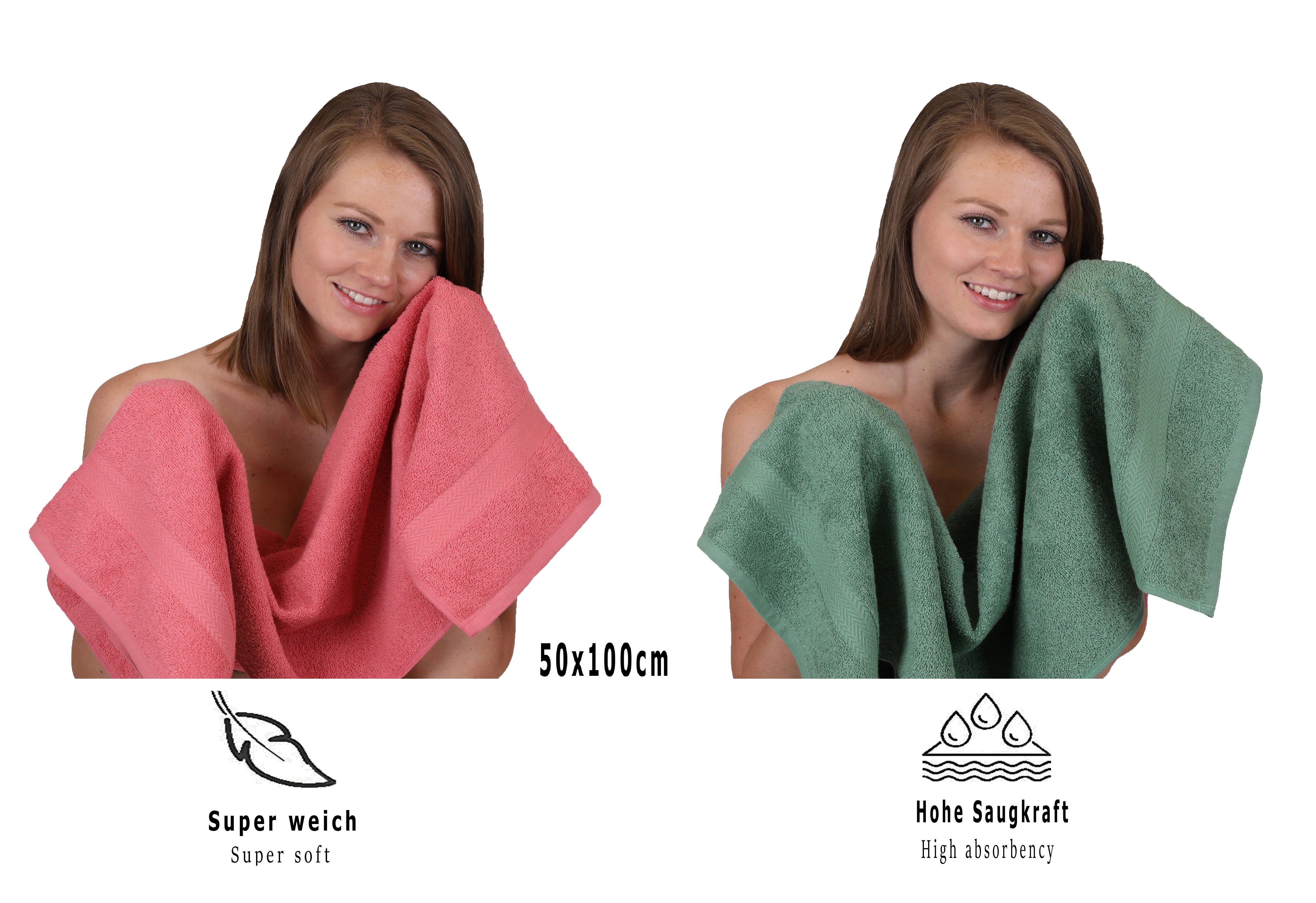 Betz 12-TLG. Baumwolle, Himbeere/tannengrün, Handtuch Set (12-tlg) Set Premium Handtuch