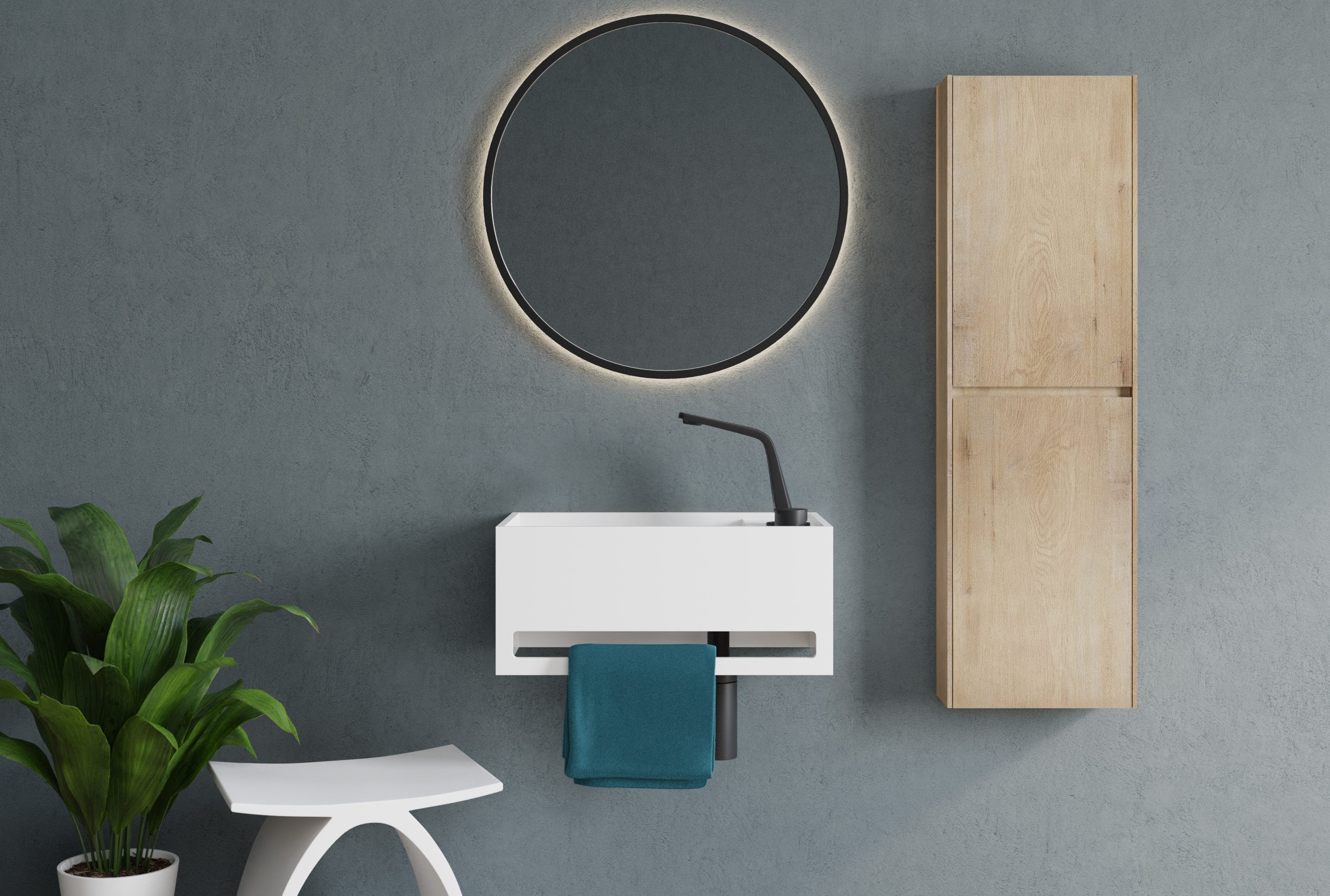 Bernstein Waschtisch PB2078 50cm Weiß matt, Wandwaschbecken Handtuchhalter günstig online kaufen