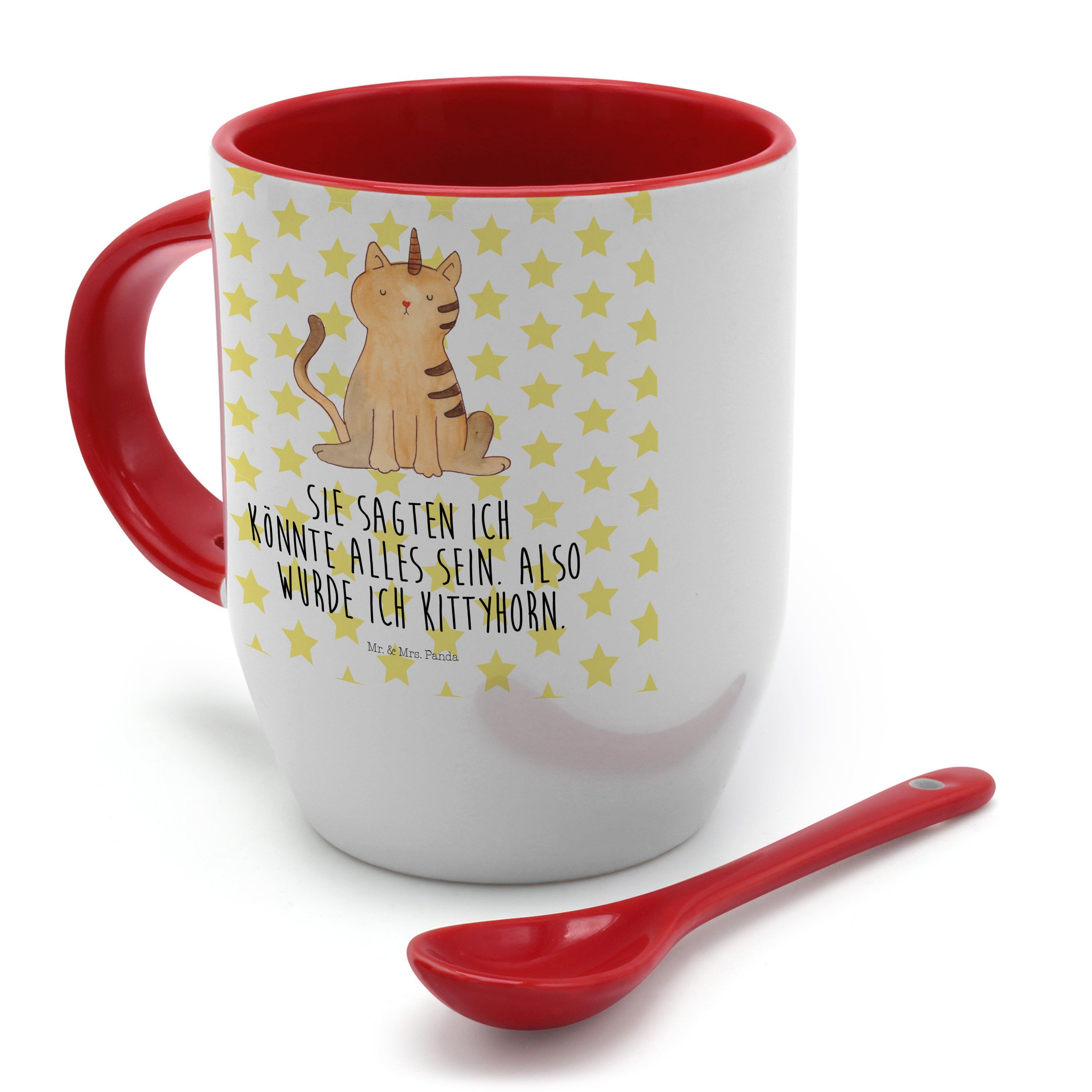Unicorn, Weiß Katze Deko, Geschenk, - Tasse, Tasse Keramik Einhorn - & Mrs. Panda Einhorn Mr. Kaffee,