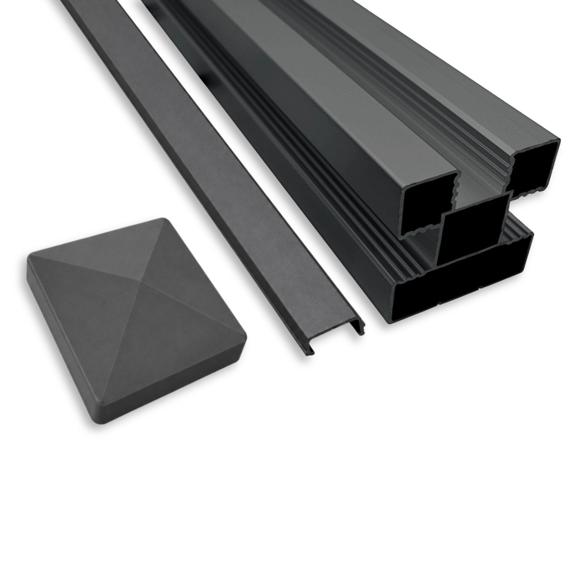 WPC Profi Zaunpfosten Sichtschutz Zaunpfosten Aluminium Pfosten anthrazit 80 x 6,8 x 6,8 cm, (Komplettset, 1-St., inkl. Blende und Kappe)