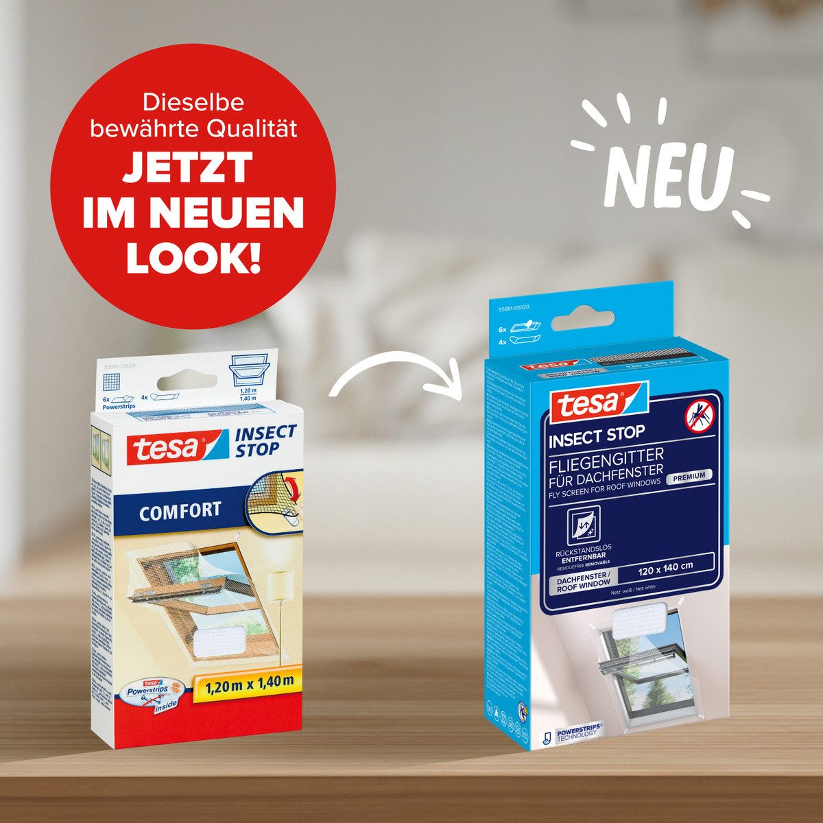 tesa Fliegengitter-Gewebe für Dachfenster Premium, (Packung, 1-St., Fliegennetz, Klettband), mit Klettband, zuschneidbar - Mückenschutz - 120x140 cm