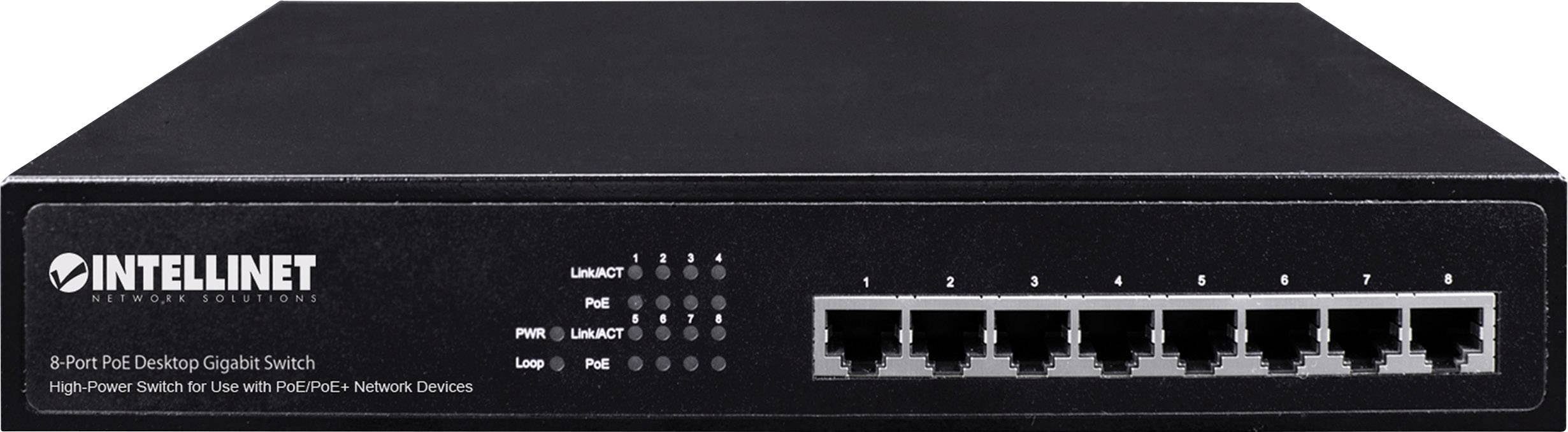 INTELLINET 8-Port PoE+ Desktop Gigabit Switch 8 x PoE-Ports, IEEE 802. Netzwerk-Switch