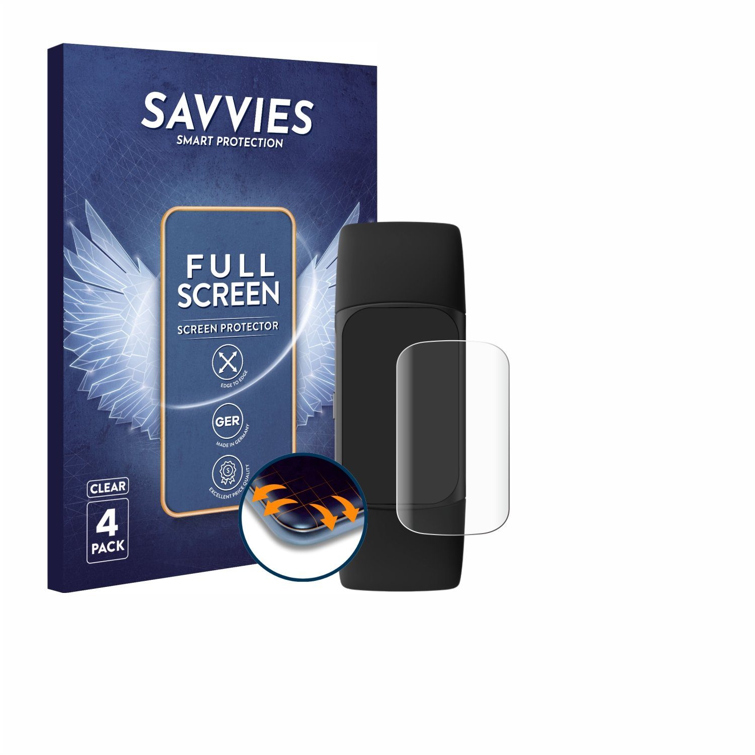 Savvies Displayschutzfolie Fullscreen Schutzfolie für Fitbit Charge 6, 4 Stück, Displayschutz Folie Fullcover Klar Transparent
