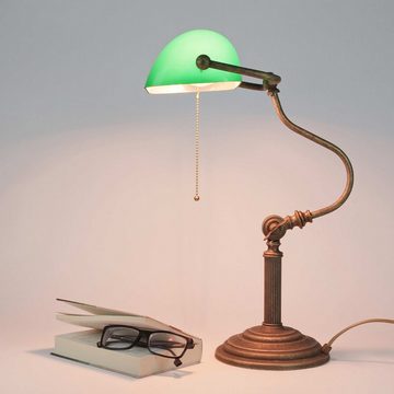 Licht-Erlebnisse Schreibtischlampe LAMPADE MINISTERO, ohne Leuchtmittel, Bronzene Tischlampe Büro Echt-Messing Zugschalter H:40cm E27 Premium
