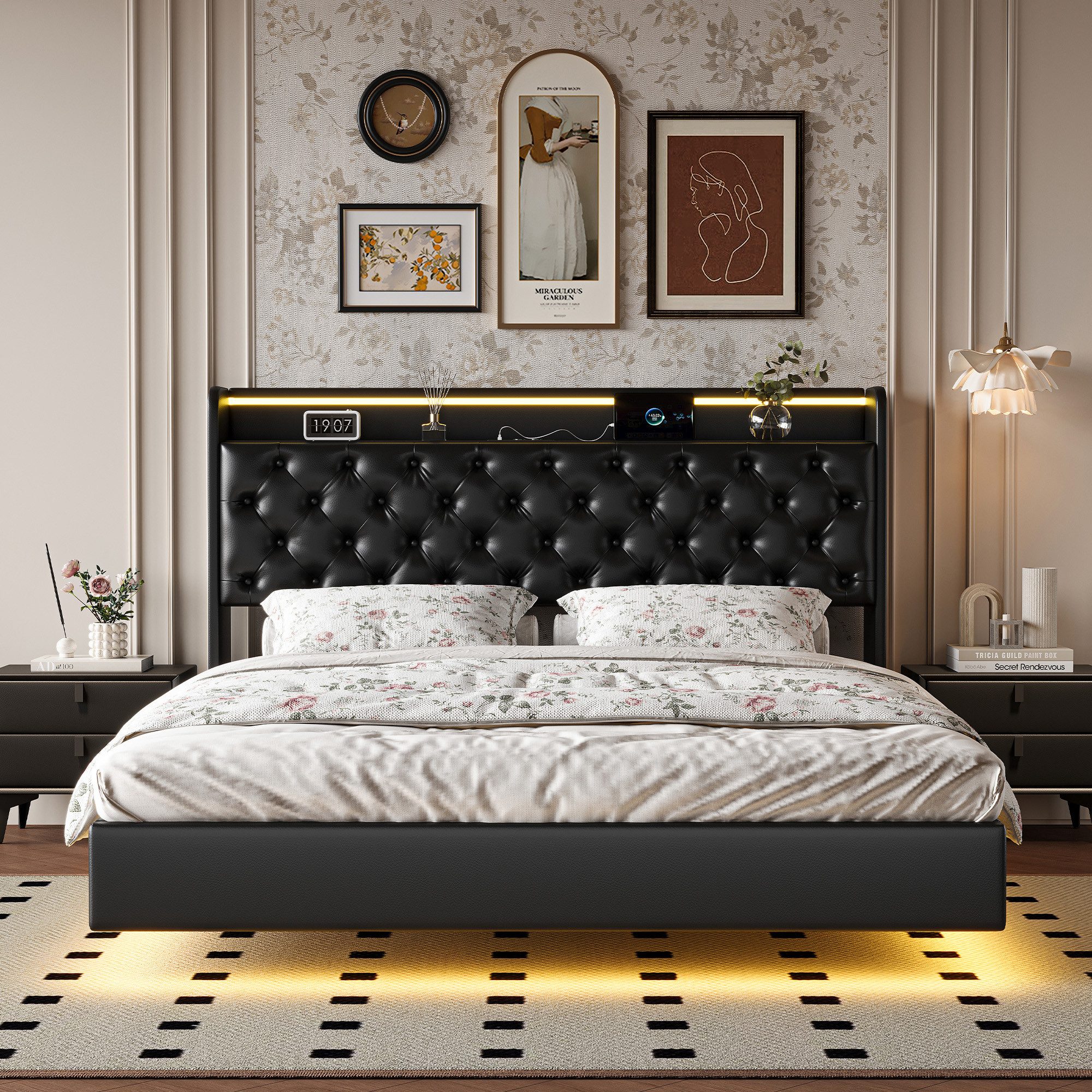 PXloue Polsterbett Stylisches Polsterbett mit LED-Beleuchtung günstig online kaufen