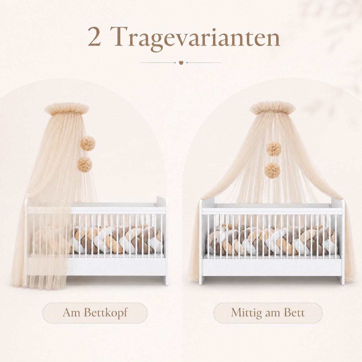 Baby Fancyroom Betthimmel Tüll Betthimmel für Babybett Babywiege Beistellbett Moskitonetz, 165cm lang, mit 2 Bommeln