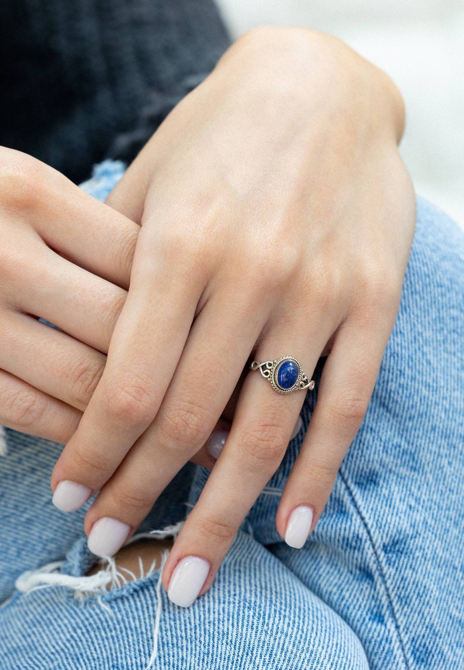 mantraroma Silberring BAGHIMI oval aus 925 Silber mit Lapis Lazuli (Ring mit Schmuckbeutel), Damenring aus 925er Silber – Bild 5 von 5