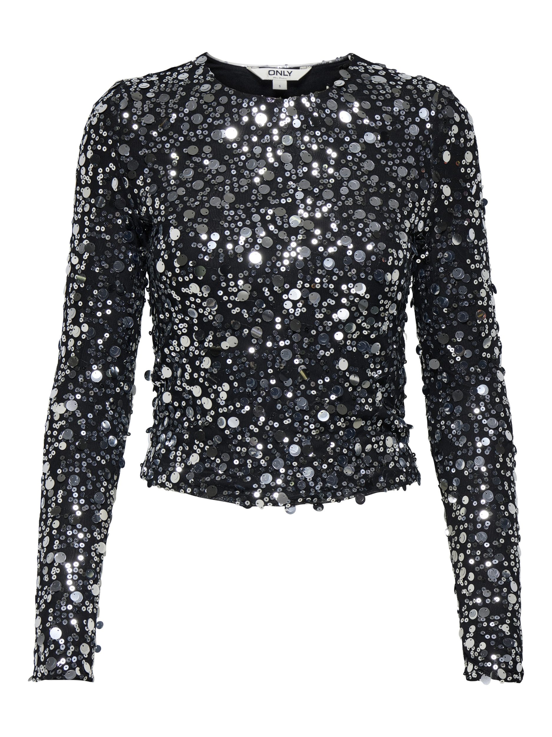 ONLY T-Shirt ONLCATINA LS SEQUINS TOP WVN, Silver