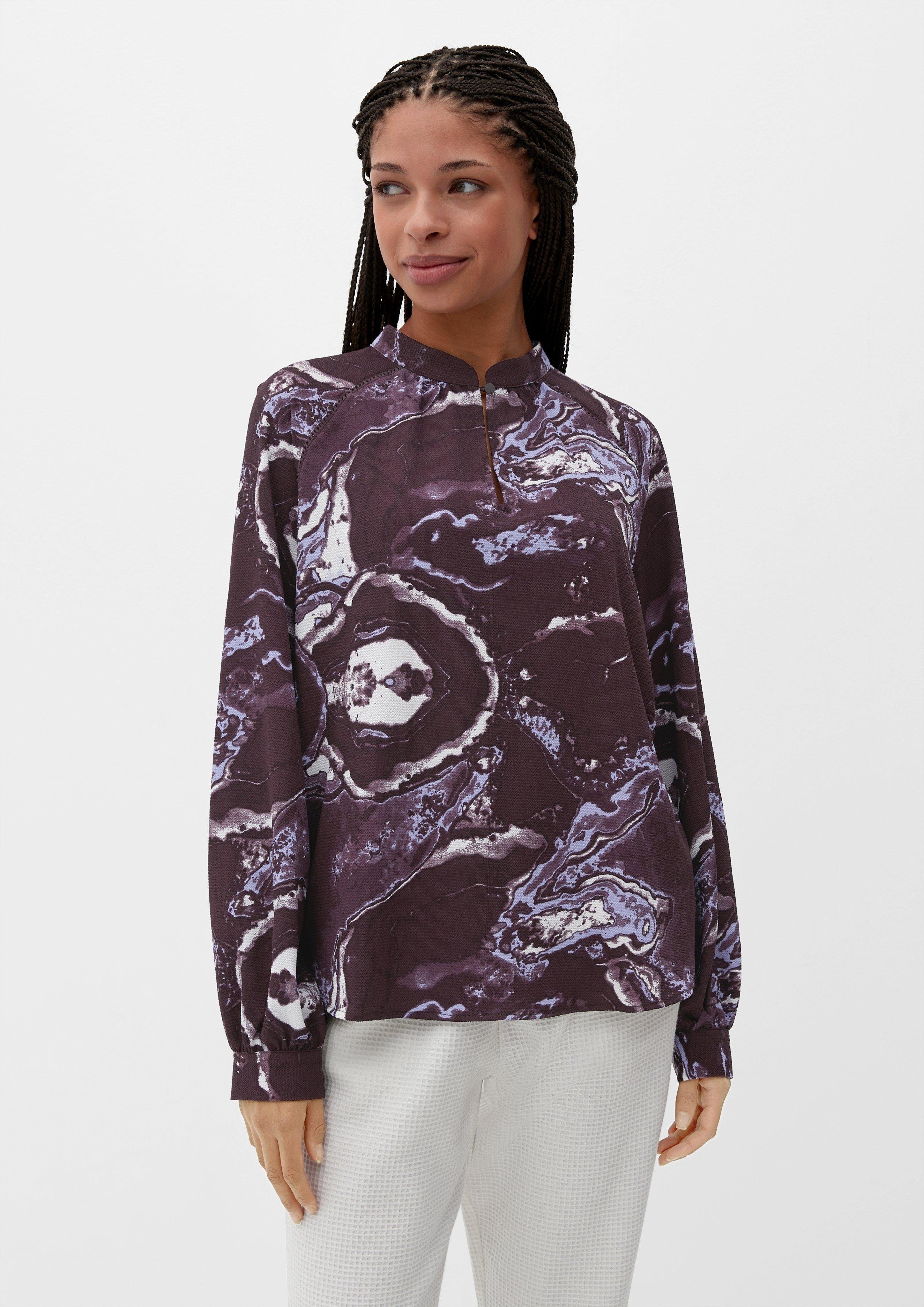 Langarmbluse Bluse mit Lochstickerei
