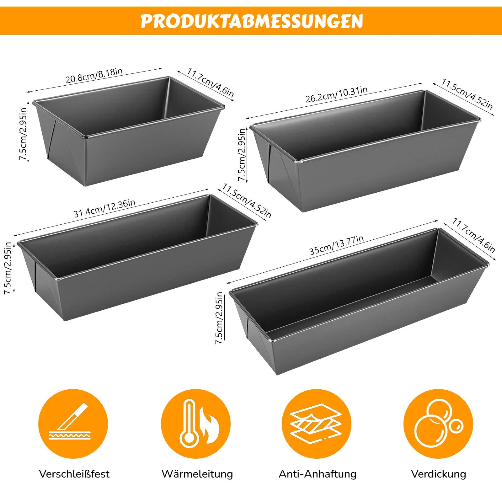 BlingBin Brotbackform 4 Stück Kastenform Kuchen Brot, Antihaftbeschichtet Backform, (4er Set 4-tlg), Königskuchenform Rechteckig für Kuchen, Toastbrot, Käsekuchen, Brownie