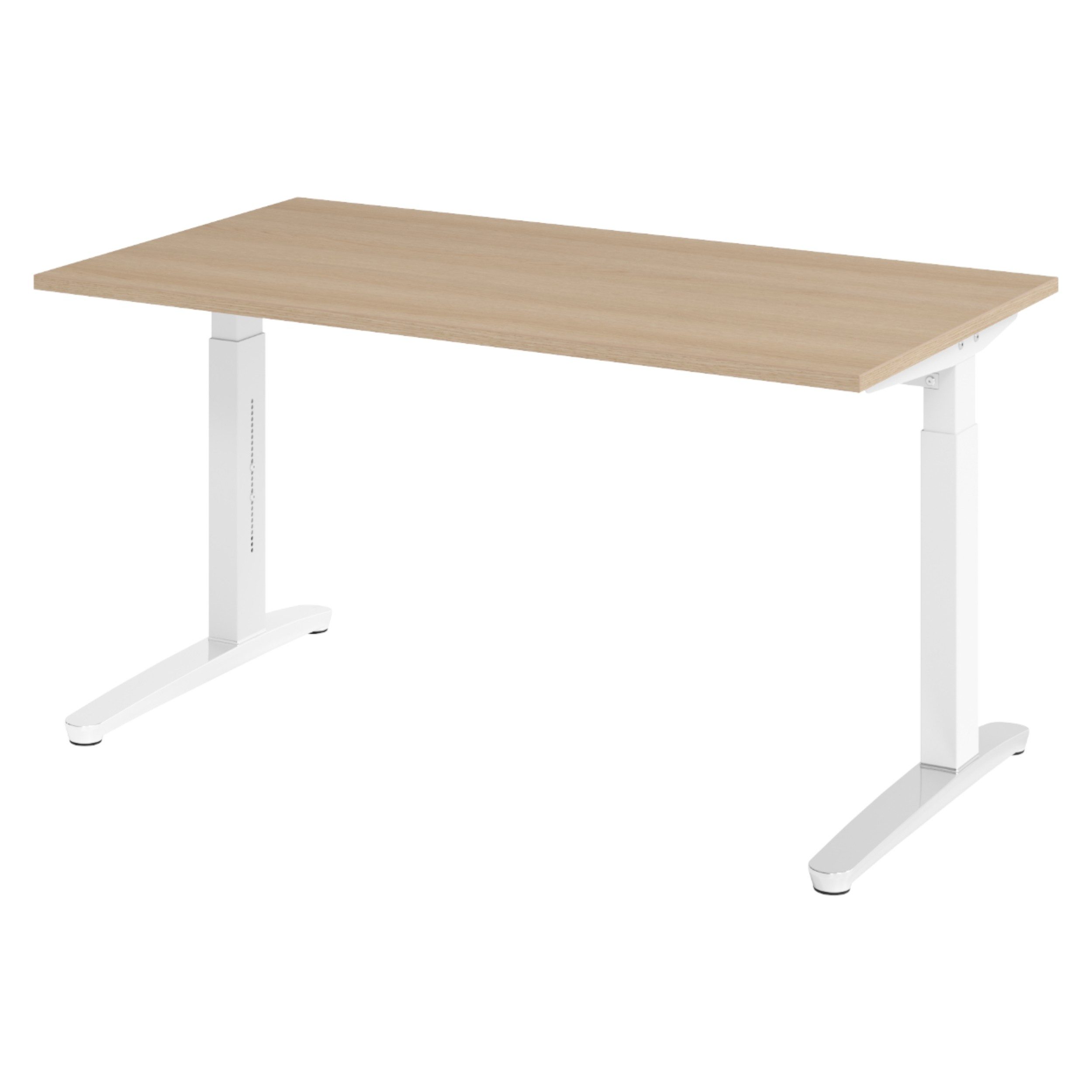 bümö Schreibtisch XB-Serie, Rechteck: 140 x 80 cm - Dekor: Eiche - Gestell: Weiß/Alu poliert