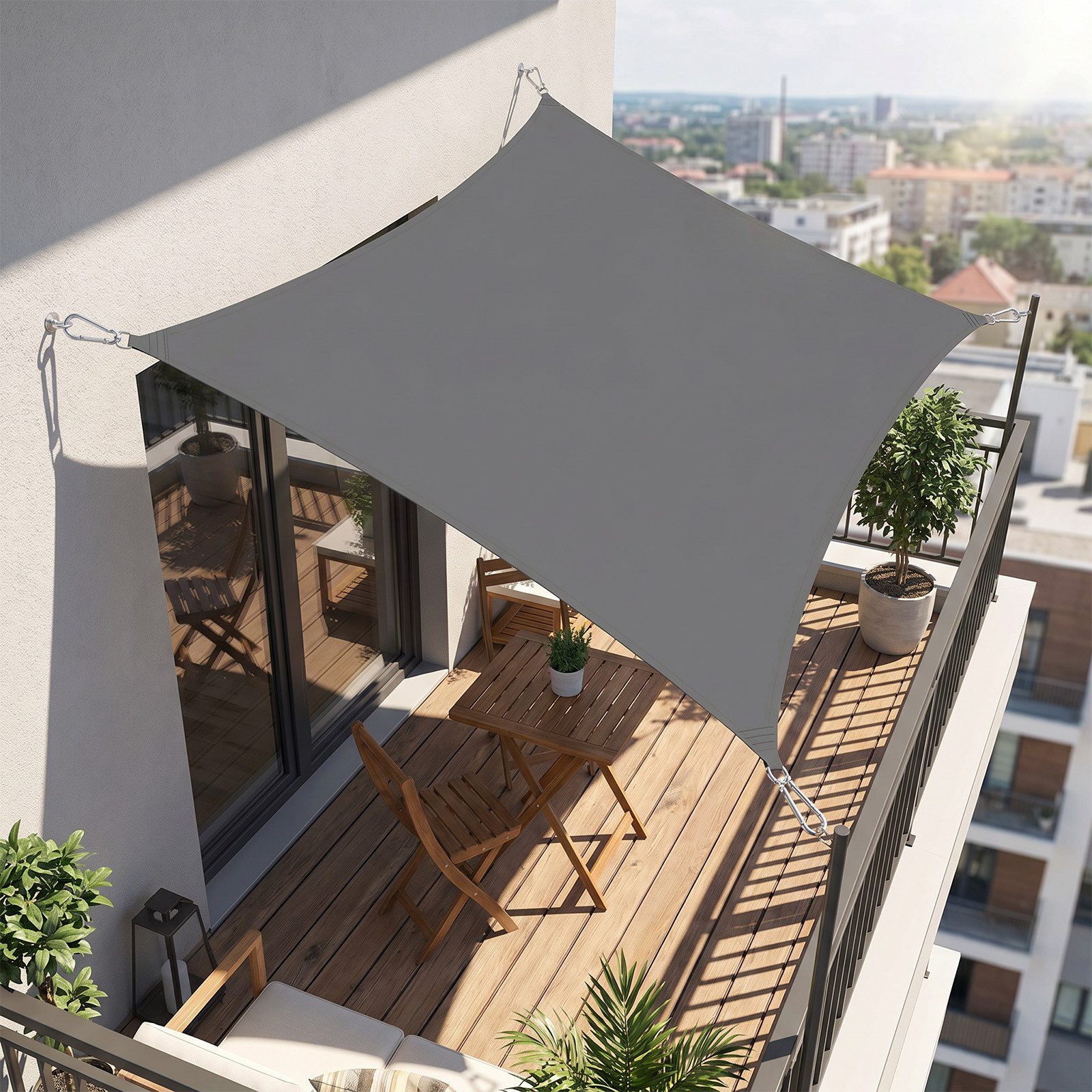 SUNULA Sonnensegel Balkon 160g/m² Polyester UV Schutz Sonnenschutz Terrasse Garten, Rechteckig, Anthrazit 2 x 3 m