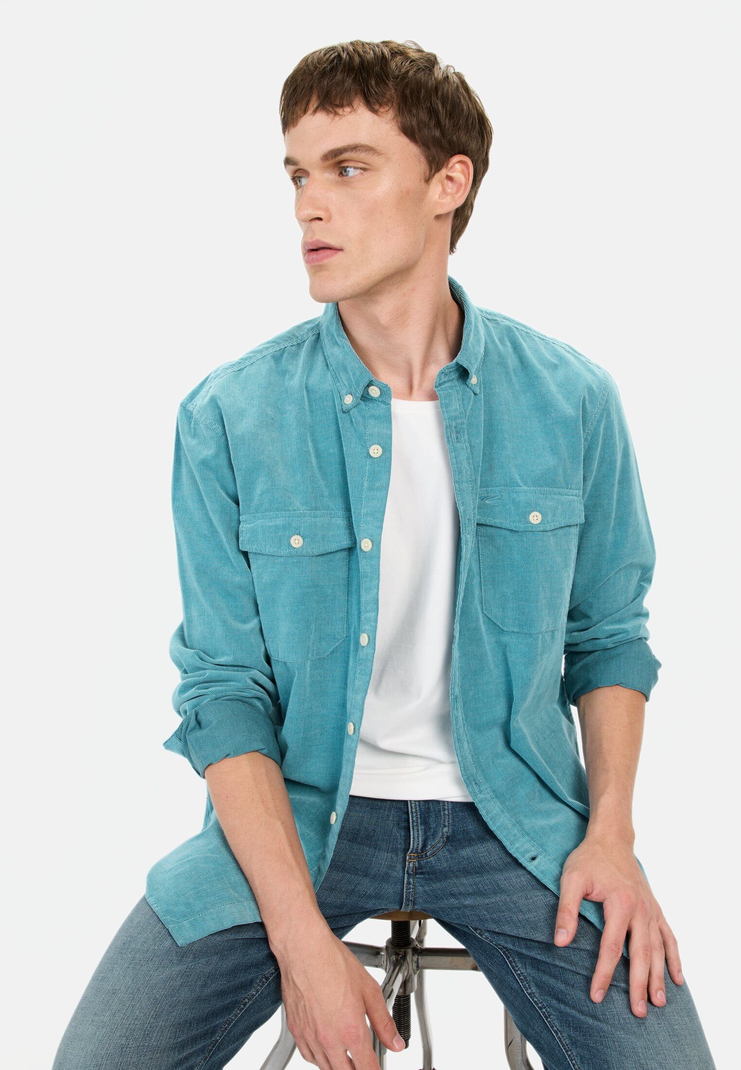 camel active Langarmhemd in Regular Fit aus Cord Langarm Button-Down